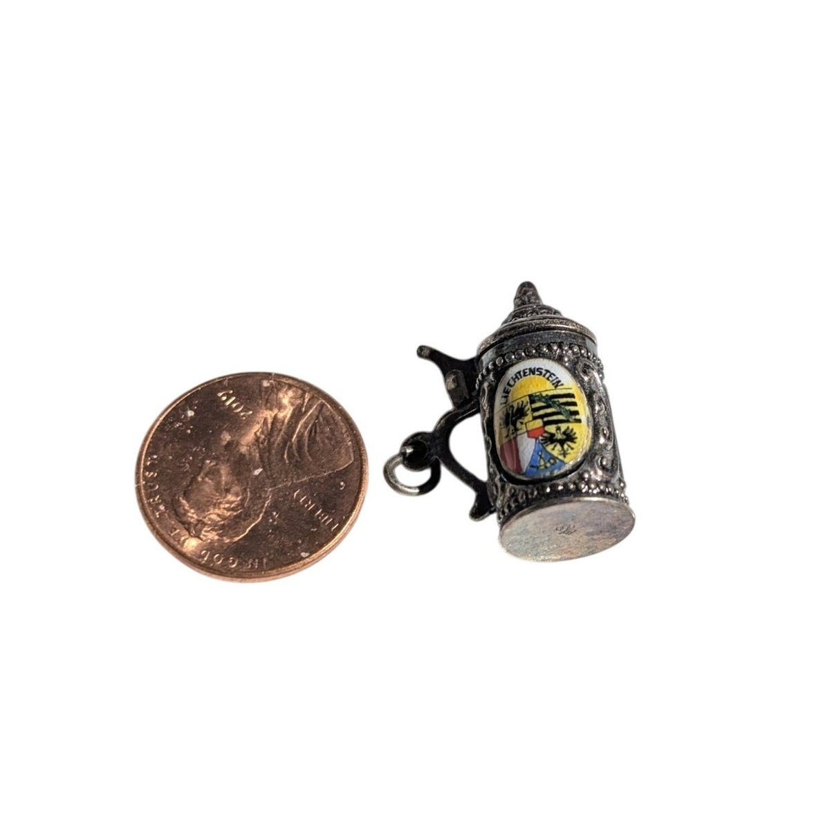 Vintage 800 Silver Enamel Liechtenstein Beer Stein Mobile Lid Charm