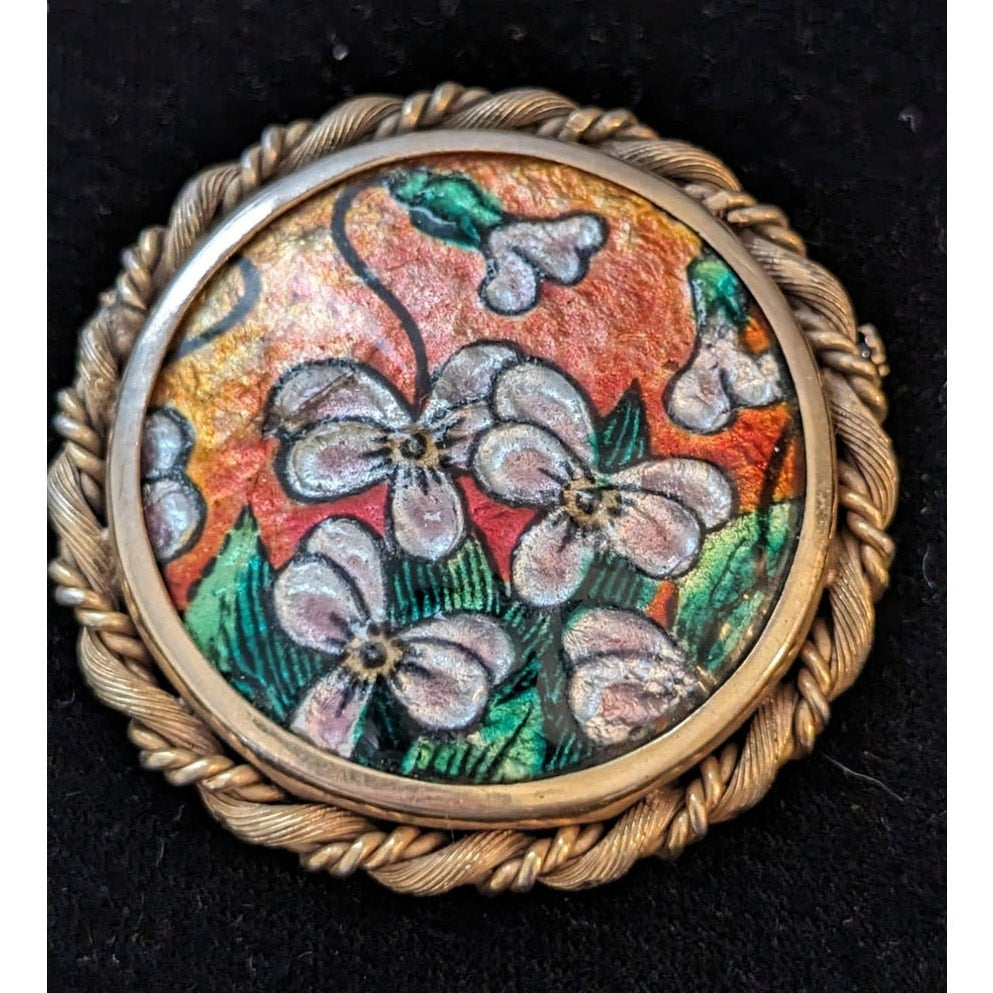 Vintage Signed J. Brevers Paris Large Fused Limoge Enamel on Porcelain Brooch
