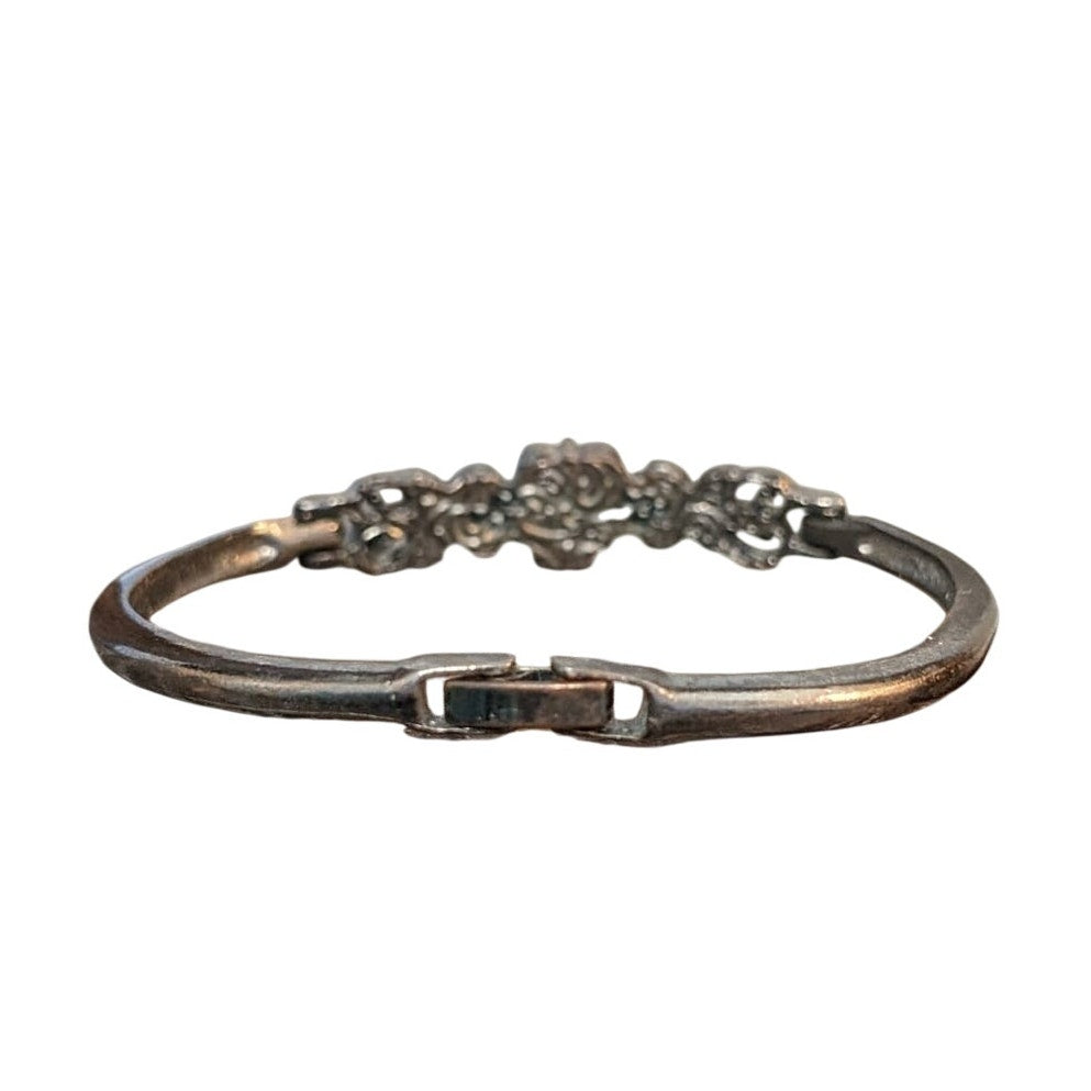Vintage Floral Crystal Fold Over Clasp Three Piece Bangle Bracelet