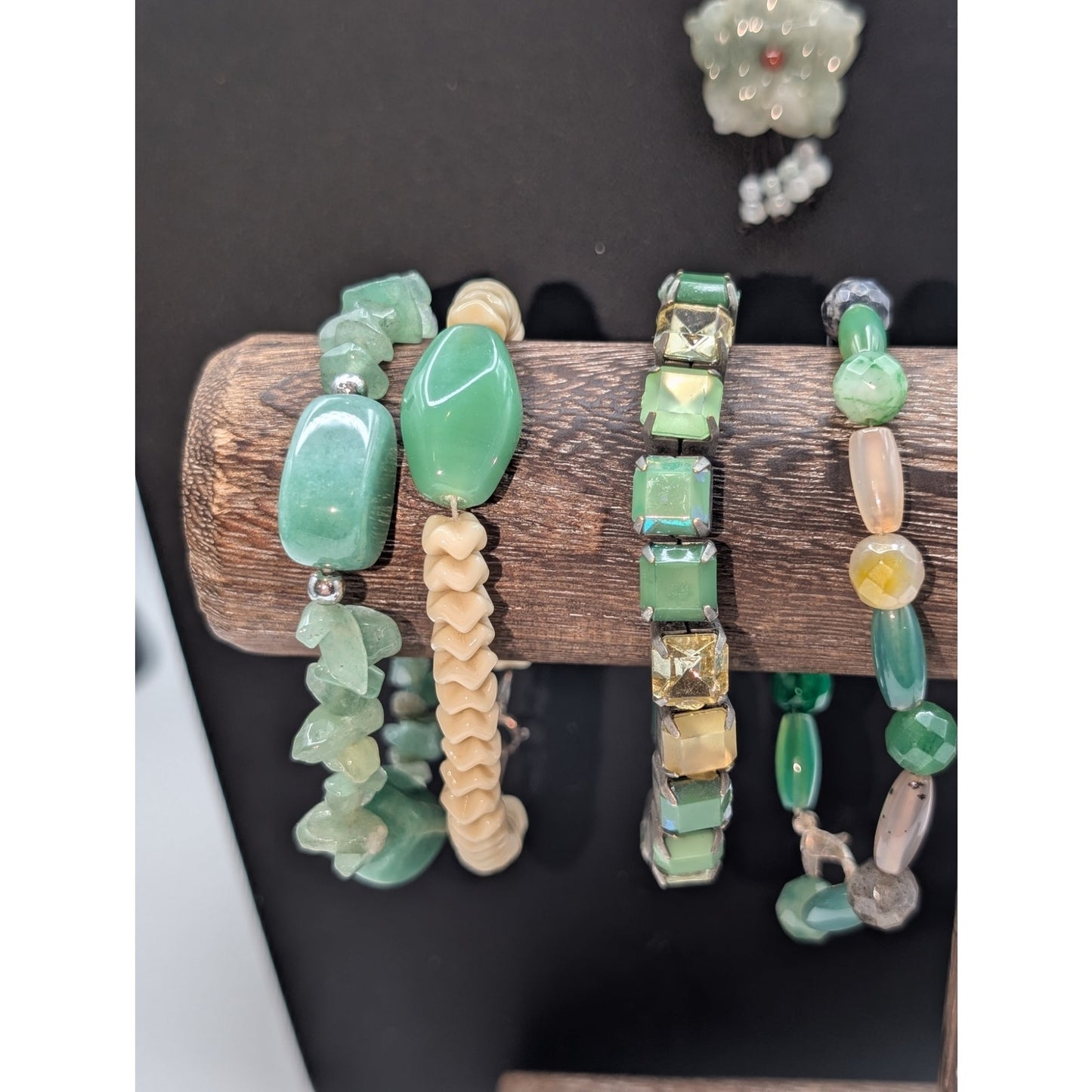 Mixed Lot of Green Stone Theme Jewelry 1 Necklace 4 Bracelets 1 Pr Earrings