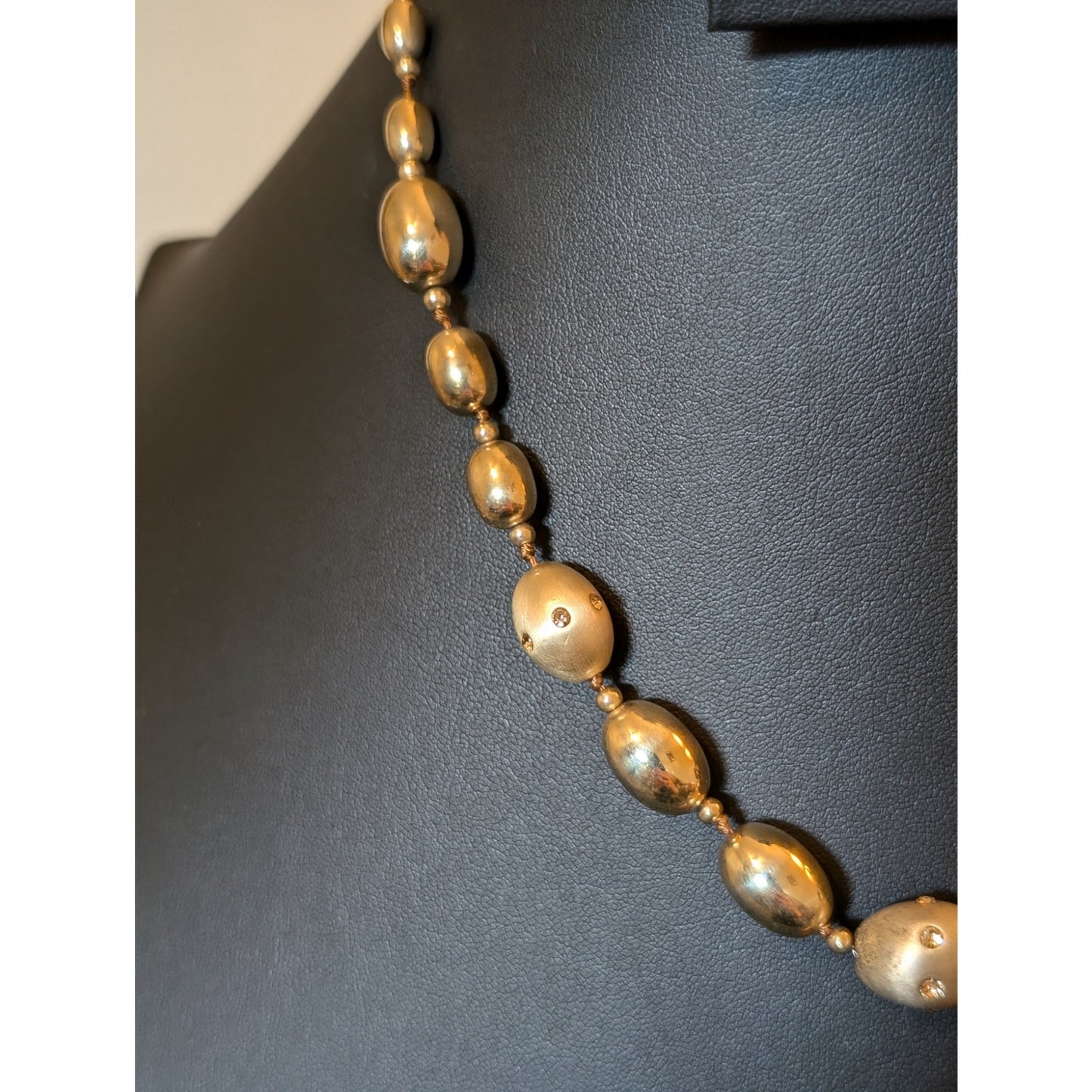 Polished Gold Tone & Crystal Brushed Gold Tone Beaded Necklace