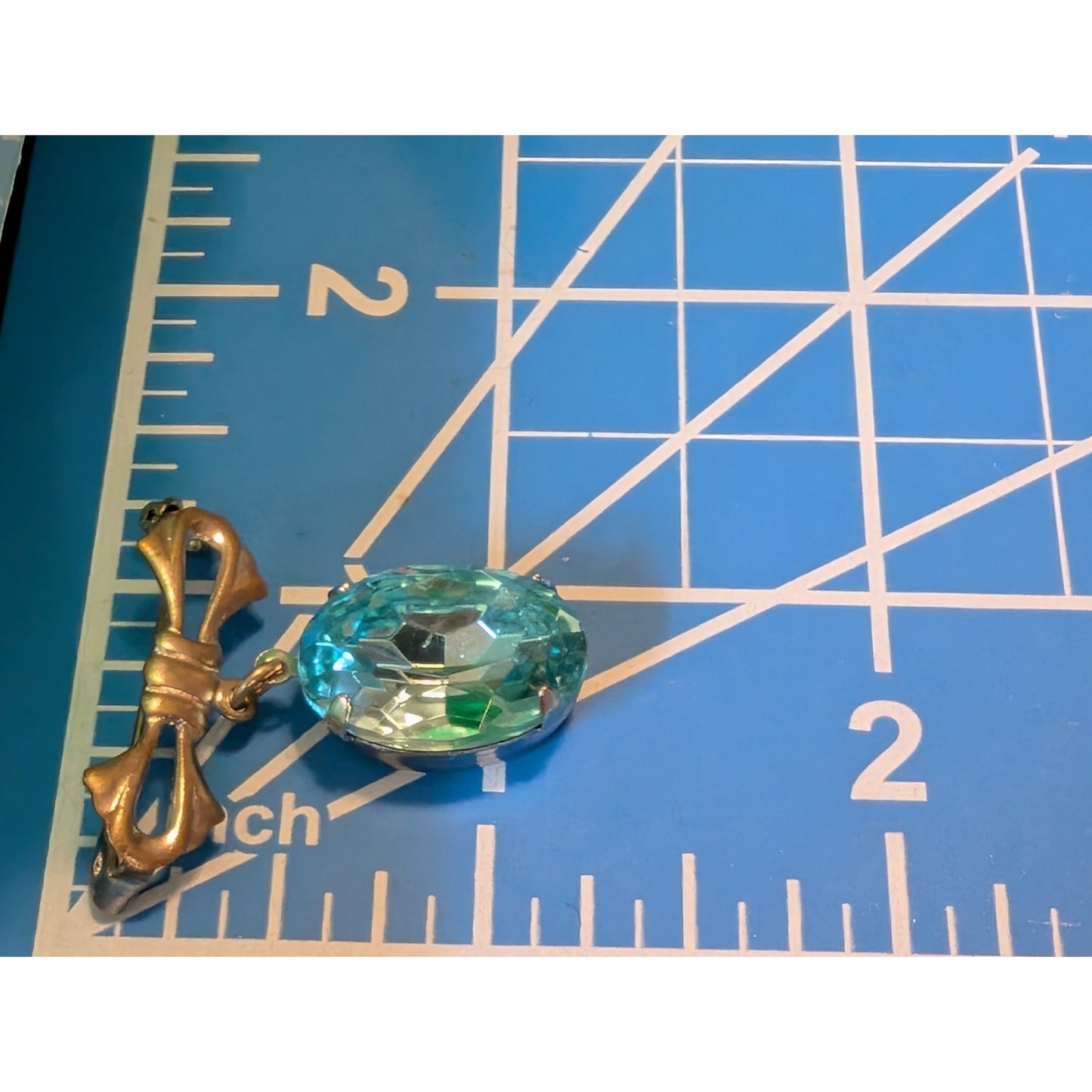 Vintage Blue Rhinestone Dangle Ribbon Silver Tone Brooch