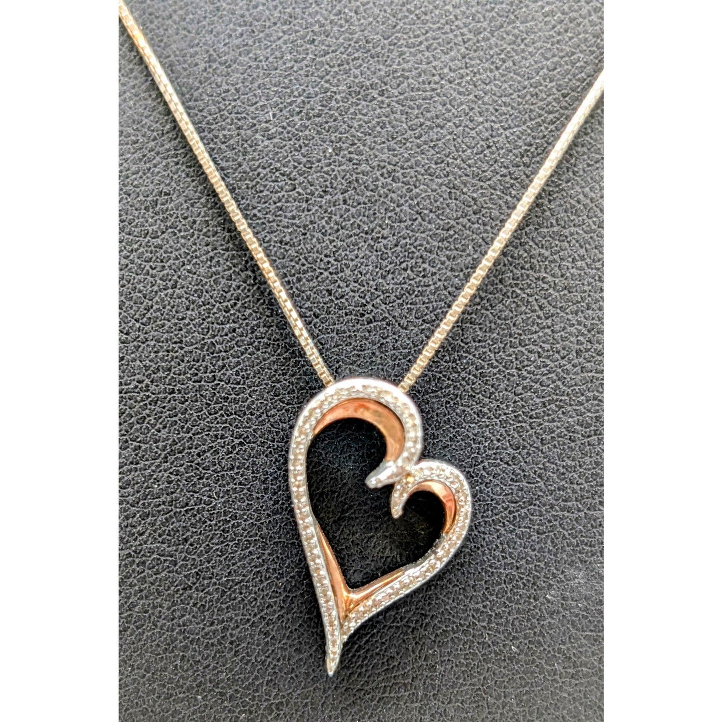 Marked JWBR 925 Sterling Silver 10K Yellow Gold Diamond Abstract Heart Necklace