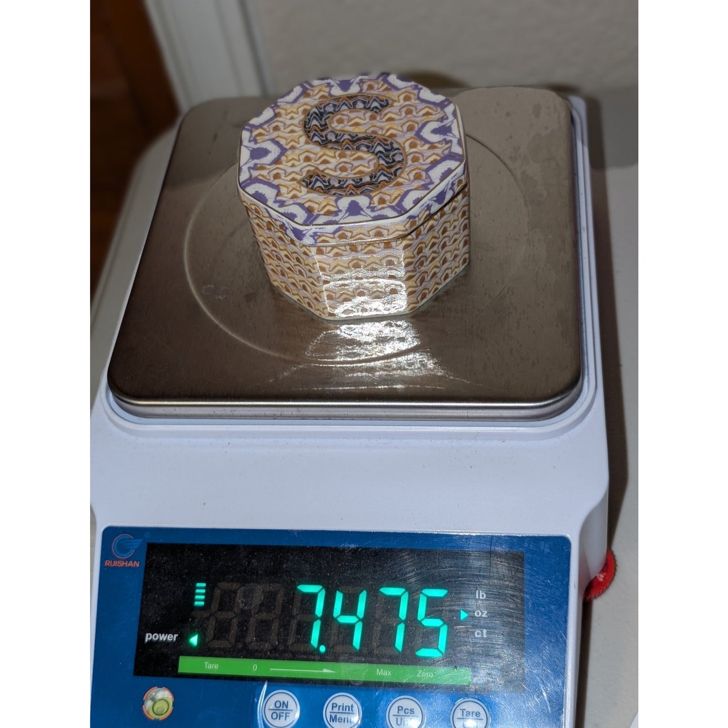Anthropologie 3" Ceramic Trinket Box Letter 'S' Monogram Purple Gold
