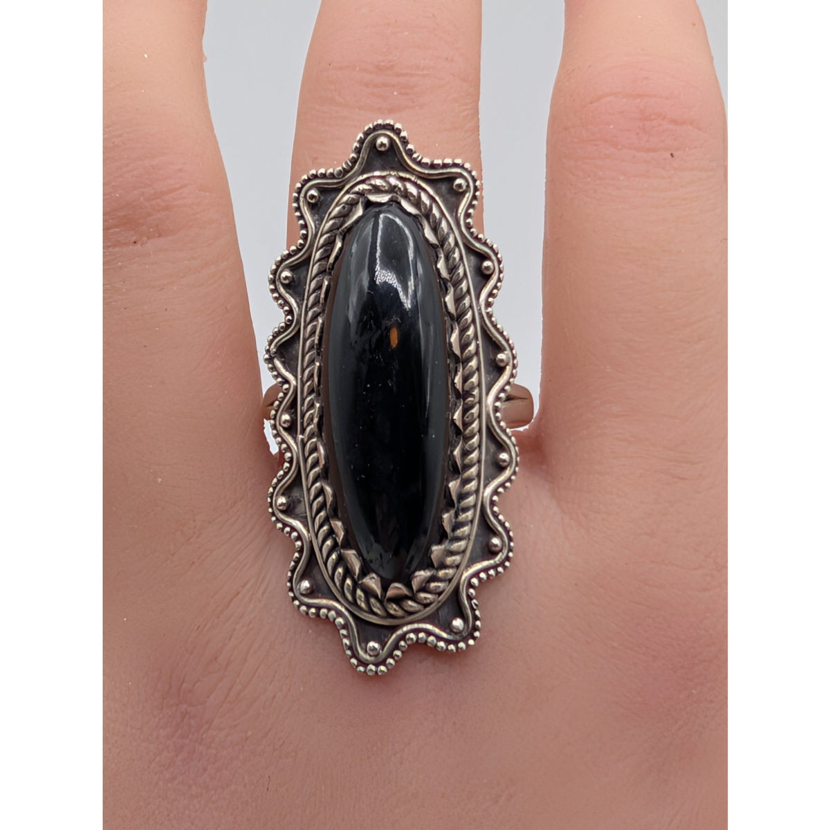 Vintage 925 Sterling Silver Black Onyx Southwest Ring 10.94g