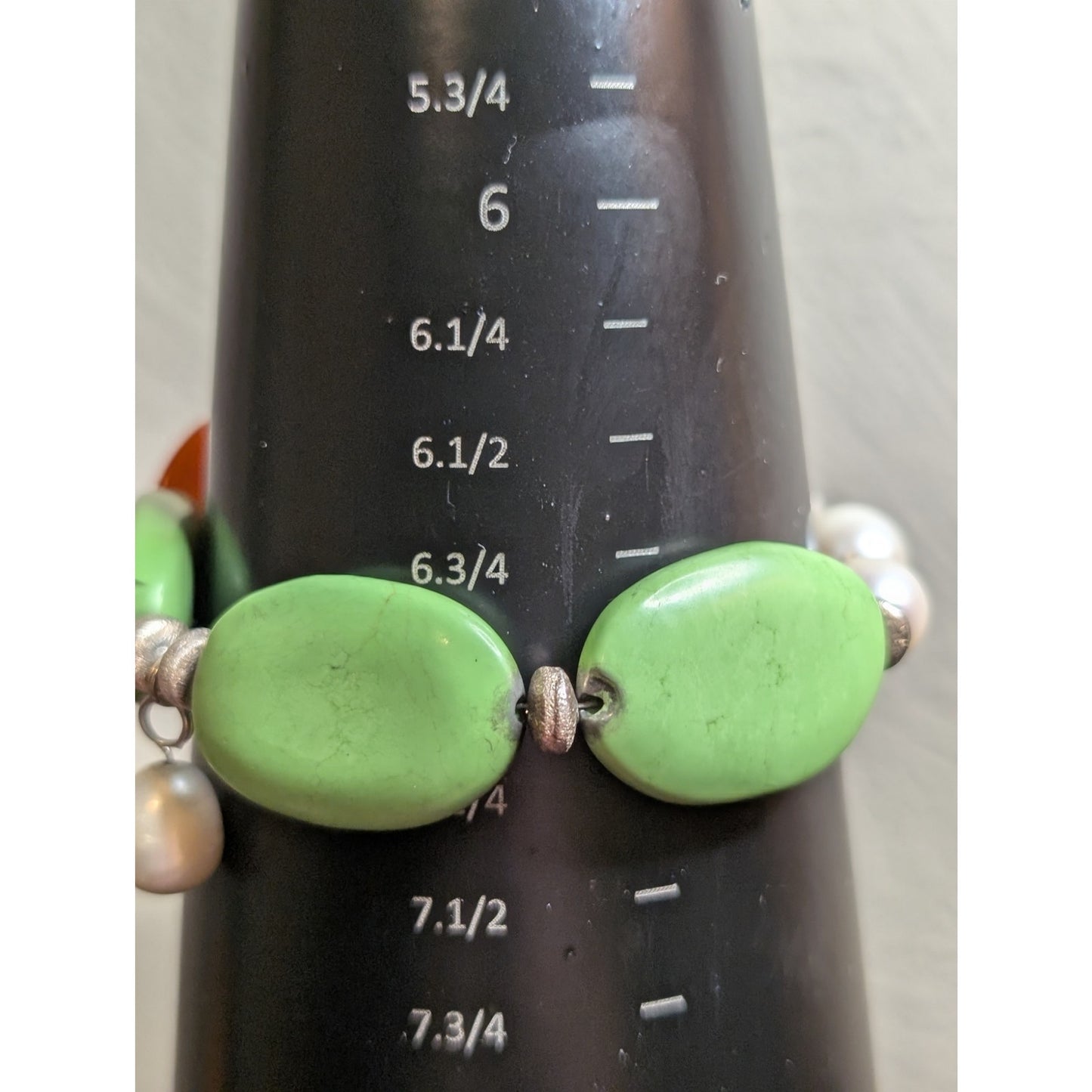 Sterling Silver Pearl, Coral Rose and Green Turquoise 8-9" Beaded Bracelet 36.2g