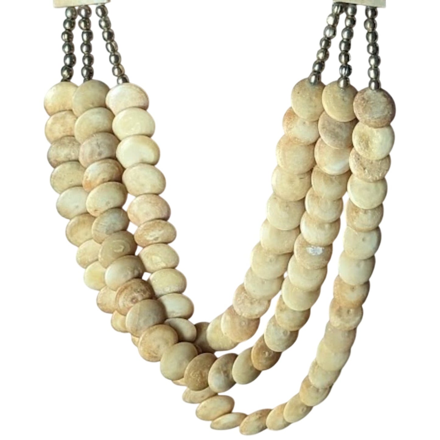 Vintage Multi-Strand Cream Tone Bone/Resin Tribal Statement Necklace