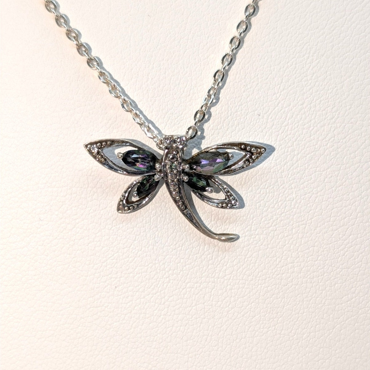 925 Sterling Silver Mystic Topaz & CZ Butterfly Pendant 20" Necklace