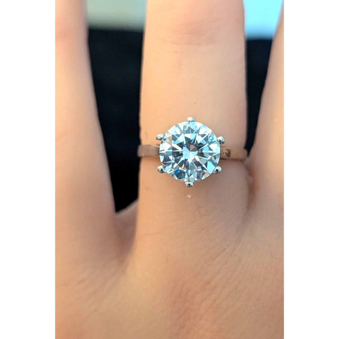 Six Prong Large CZ Solitaire 925 Sterling Silver Engagement Ring Size 4.75