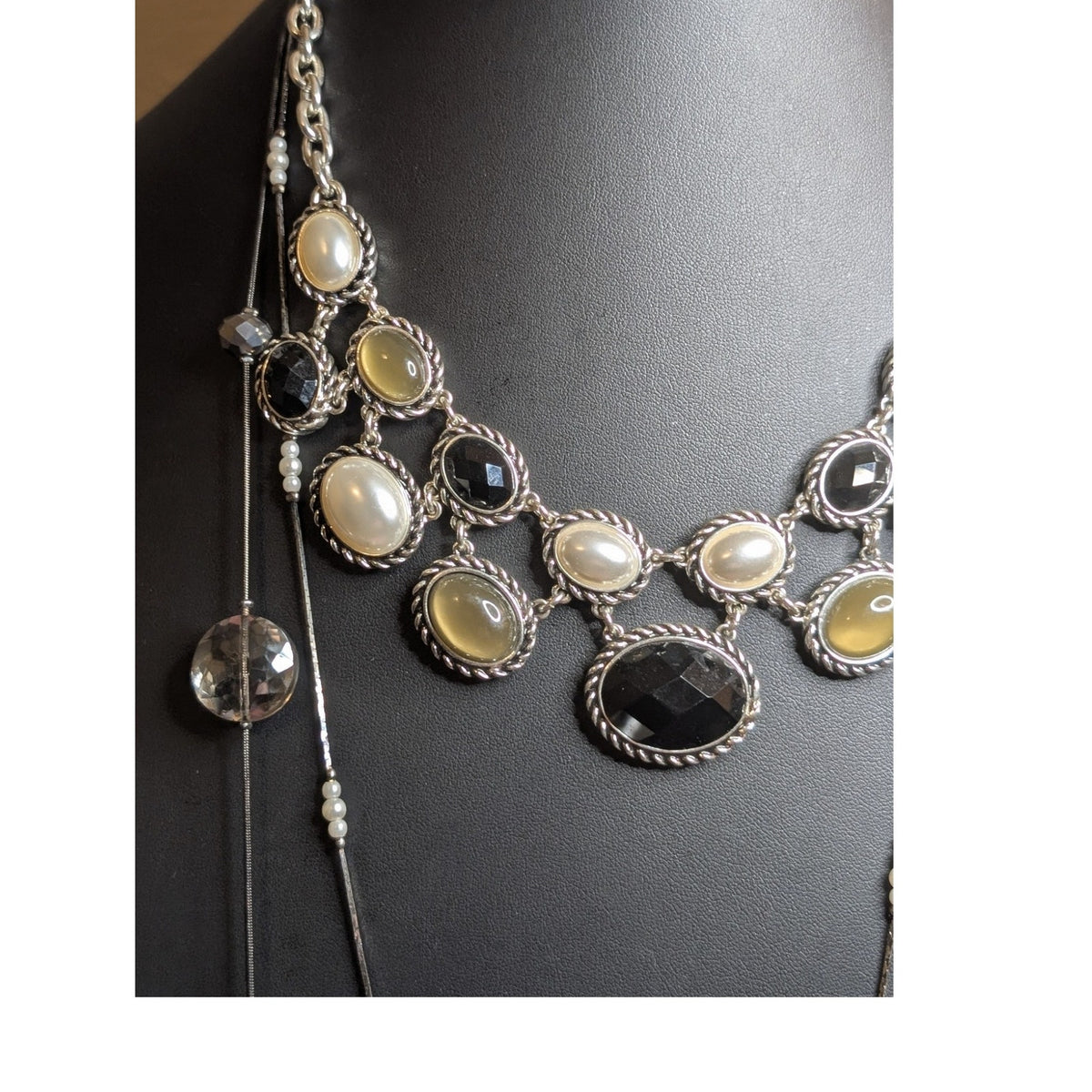 Lot of Three Layered Coordinating Pearl Crystal Bead Chain Necklaces