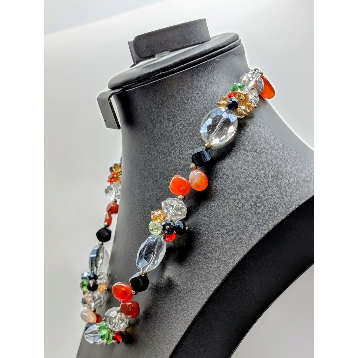 Multi Color & Shape Crystal Stone Silver Tone 21.5" Necklace