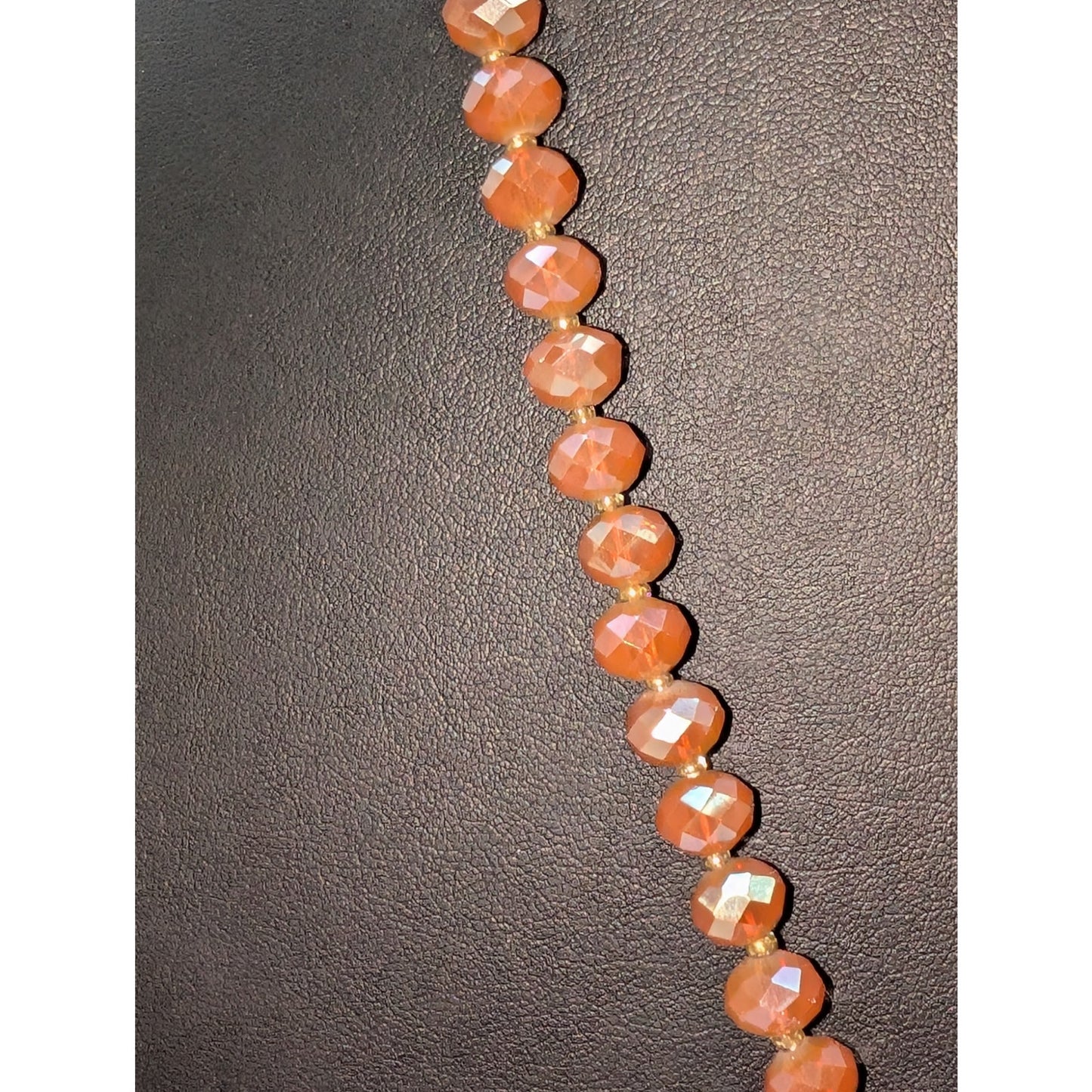 Lot of Two Gold Tone Orange Theme Crystal Tassel Y-Drop Necklaces