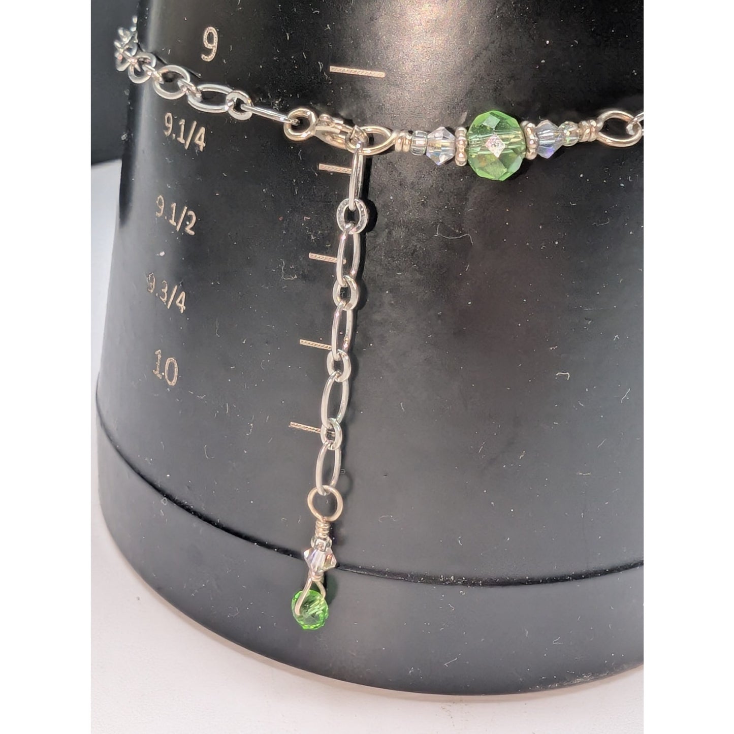 925 Sterling Marked Delicate Chain Green Crystal Bead Bracelet