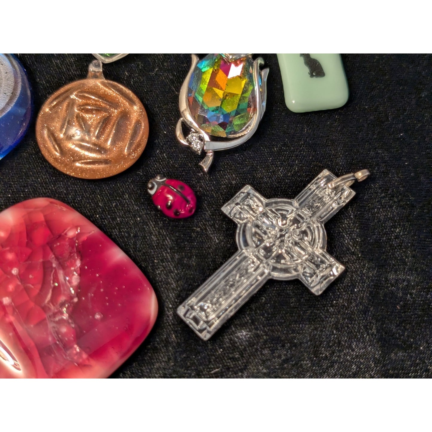Thirteen Glass & Other Pendants & Ladybug Lot
