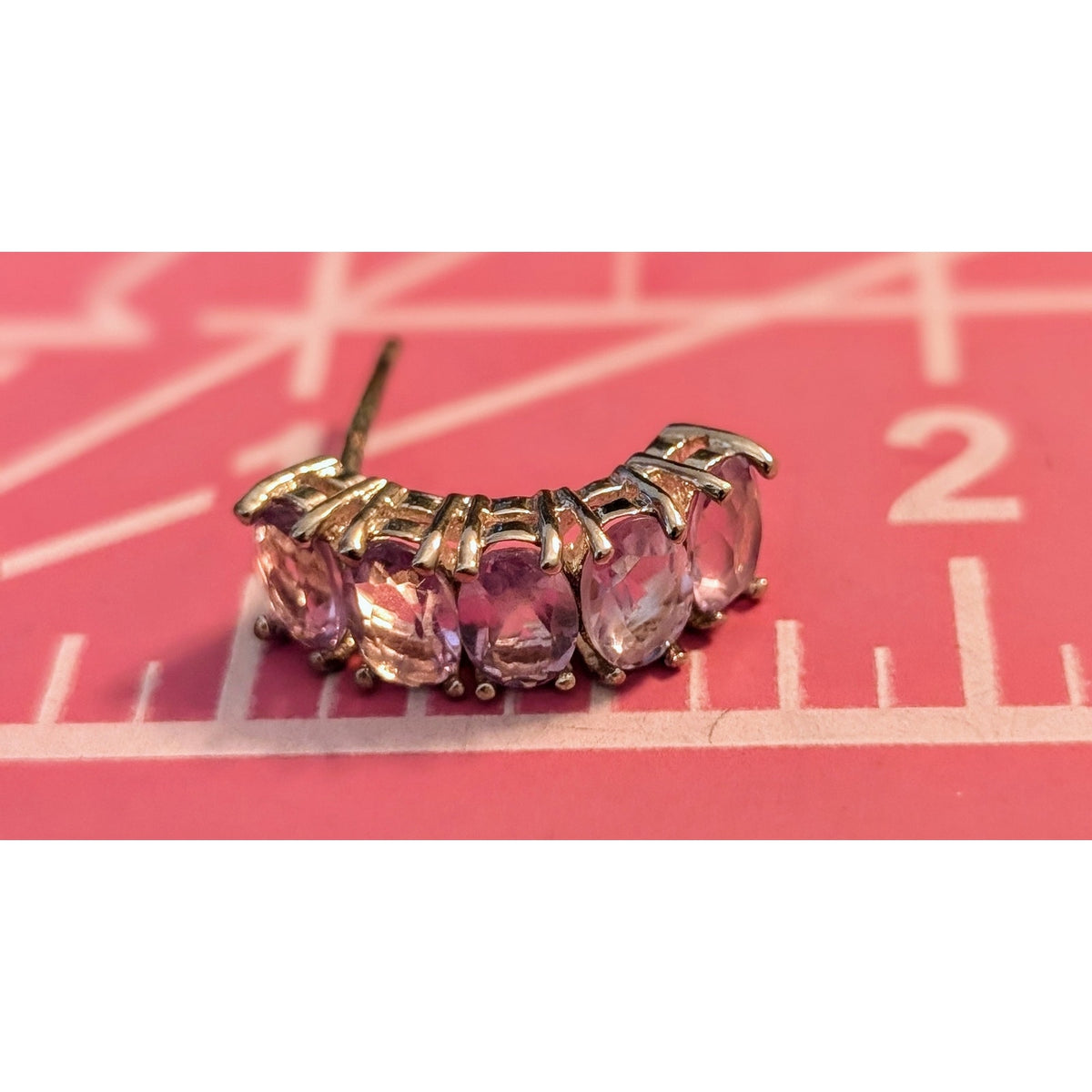 Pink Gemstone 925 Sterling FAS Half Hoop Post Earrings