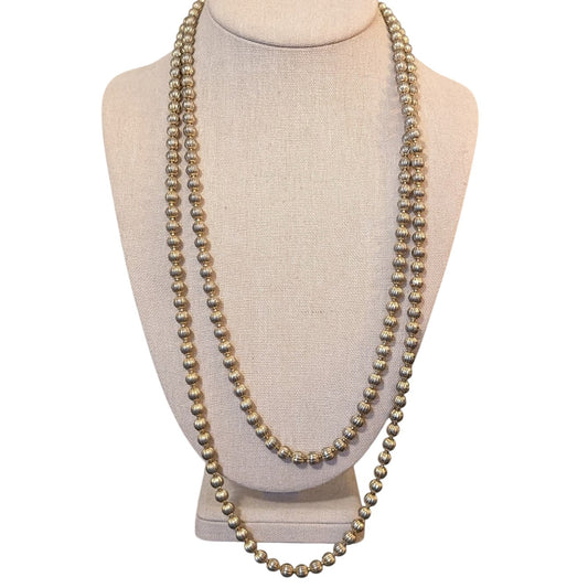 Vintage Monet Light Gold Tone Textured Round Bead Necklace 54"
