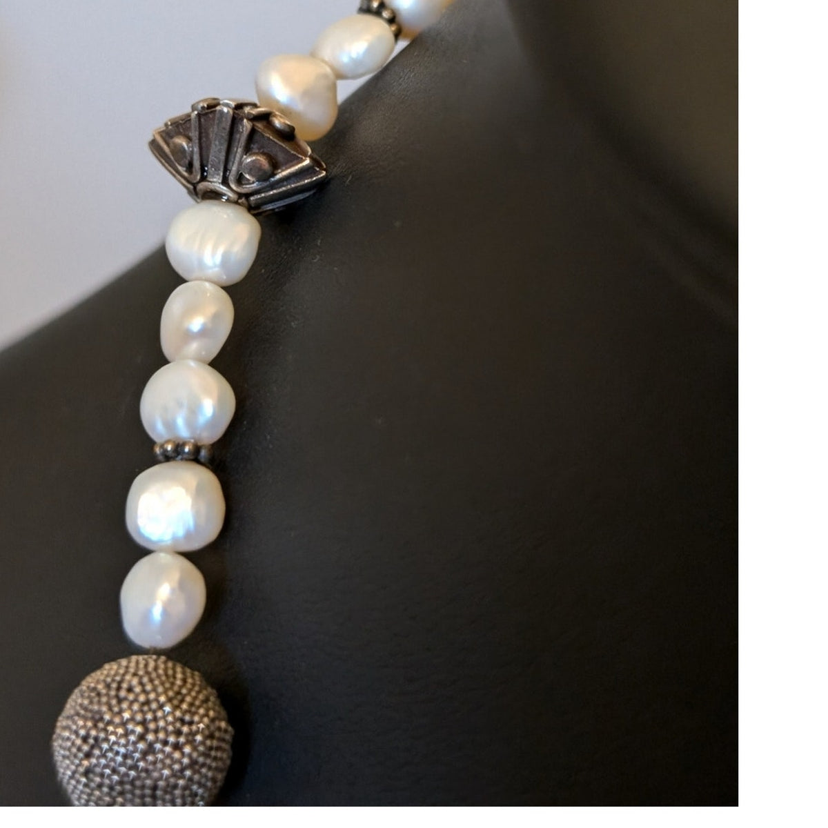 Freshwater Pearl Balinese Sterling Silver Toggle Clasp 16.5" Necklace