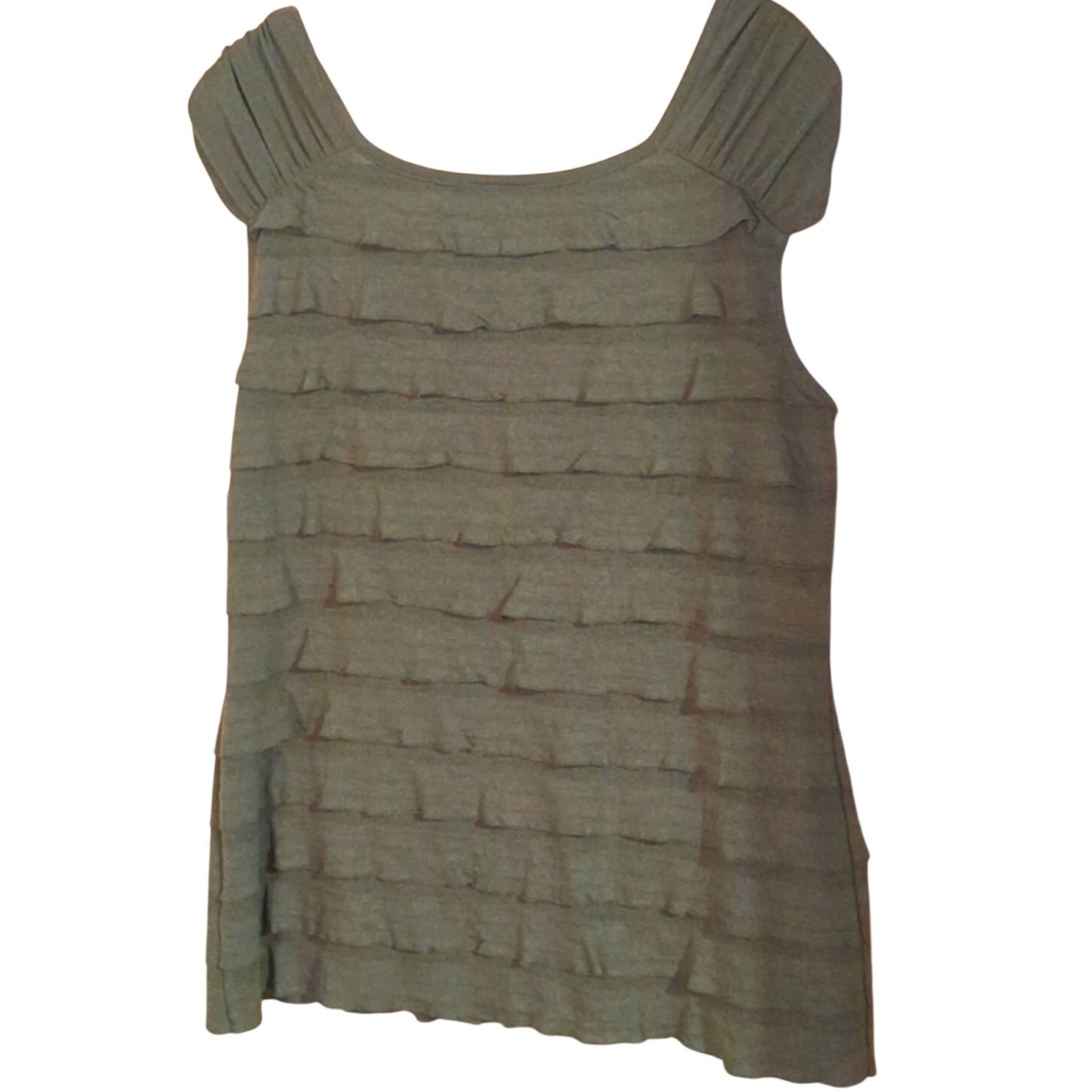 AGB NWT Moss Green Layered Ruffle Ruch Cap Sleeve Stretch Top Women's Size L