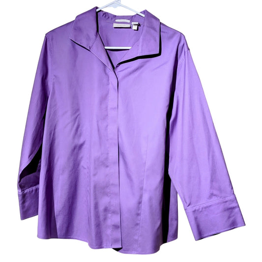 Chico's Sz 3 No-Iron Purple Hidden Button Front 100% Cotton Shirt USA Sz XL/16