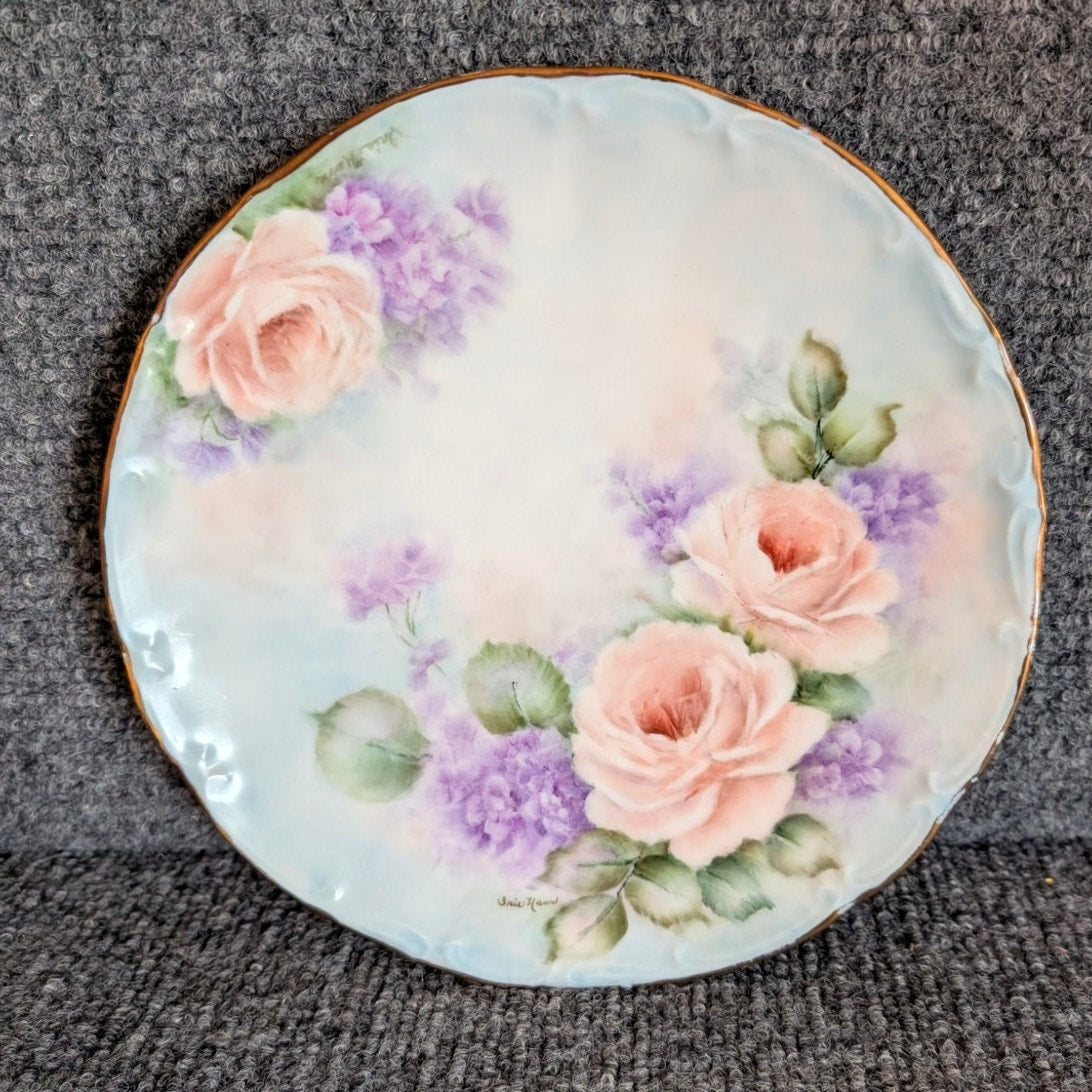 Vtg/Antique Signed Bareuther Waldsassem Bavaria Germany Hand Painted Rose Plate
