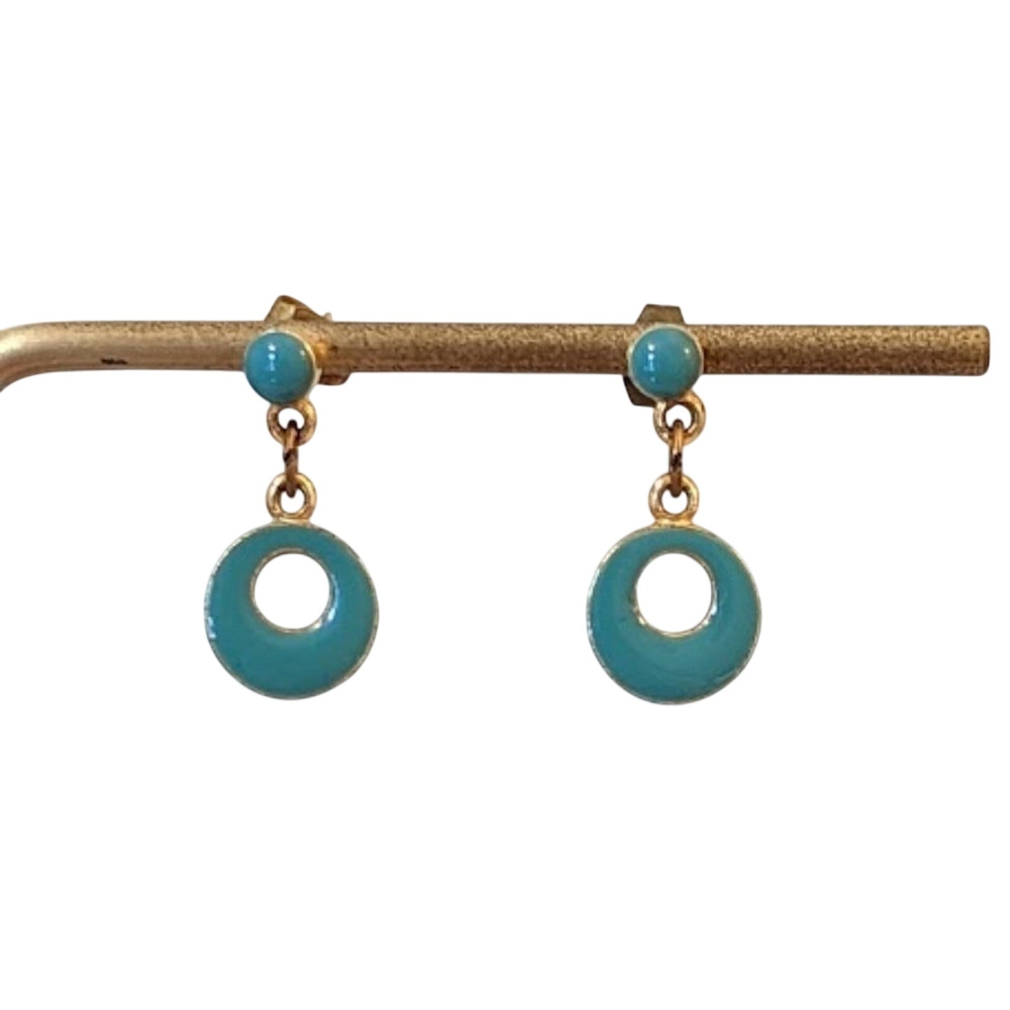Vintage Teal/Green Enamel Gold Tone Loop Post Earrings