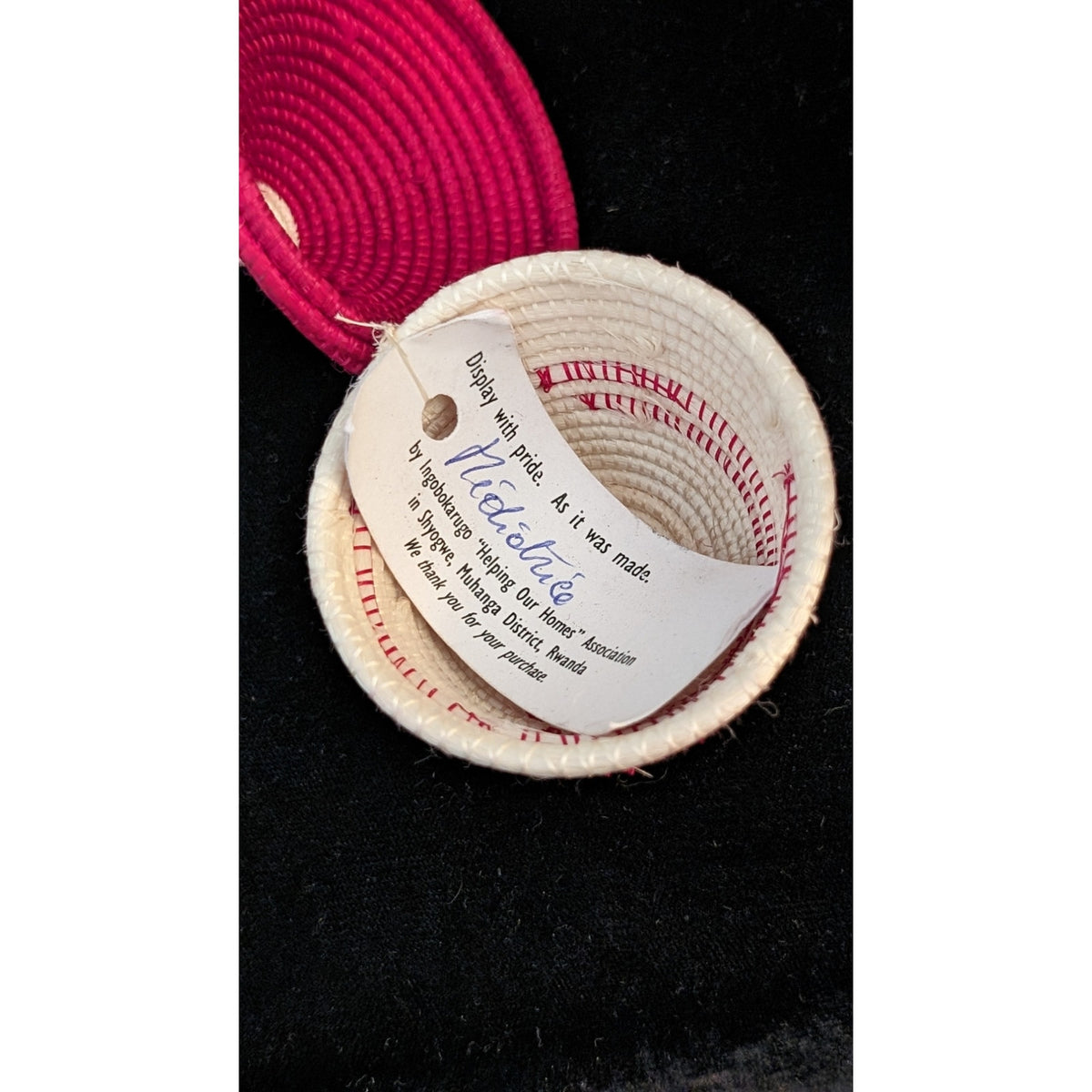 Red & Cream Tutsi Basket w/ Lid Made in Rwanda NWT