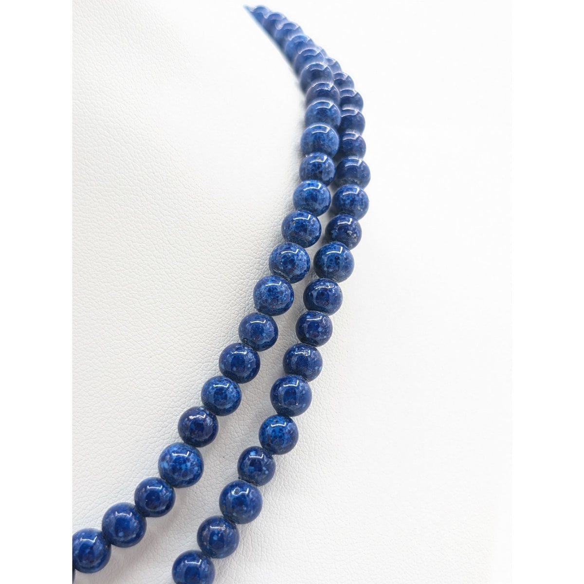 Vintage Double Strand 6mm Lapis Lazuli Beaded Gold Tone Slide In Clasp Necklace