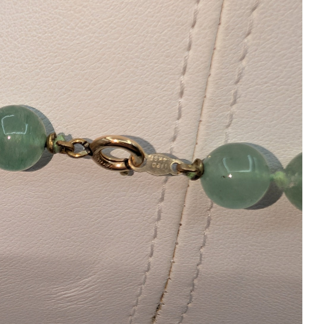 Vintage 14K Gold Filled Semi-Precious Green Stone Hand-Knotted Bead 24" Necklace