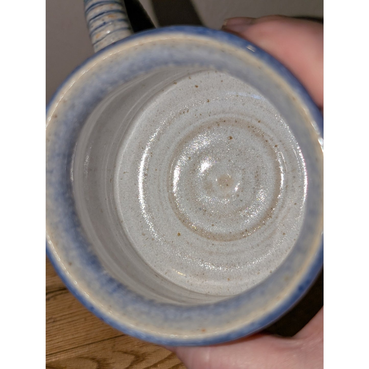 Light Blue & Tan Geometric Design Signed Studio Pottery Mug