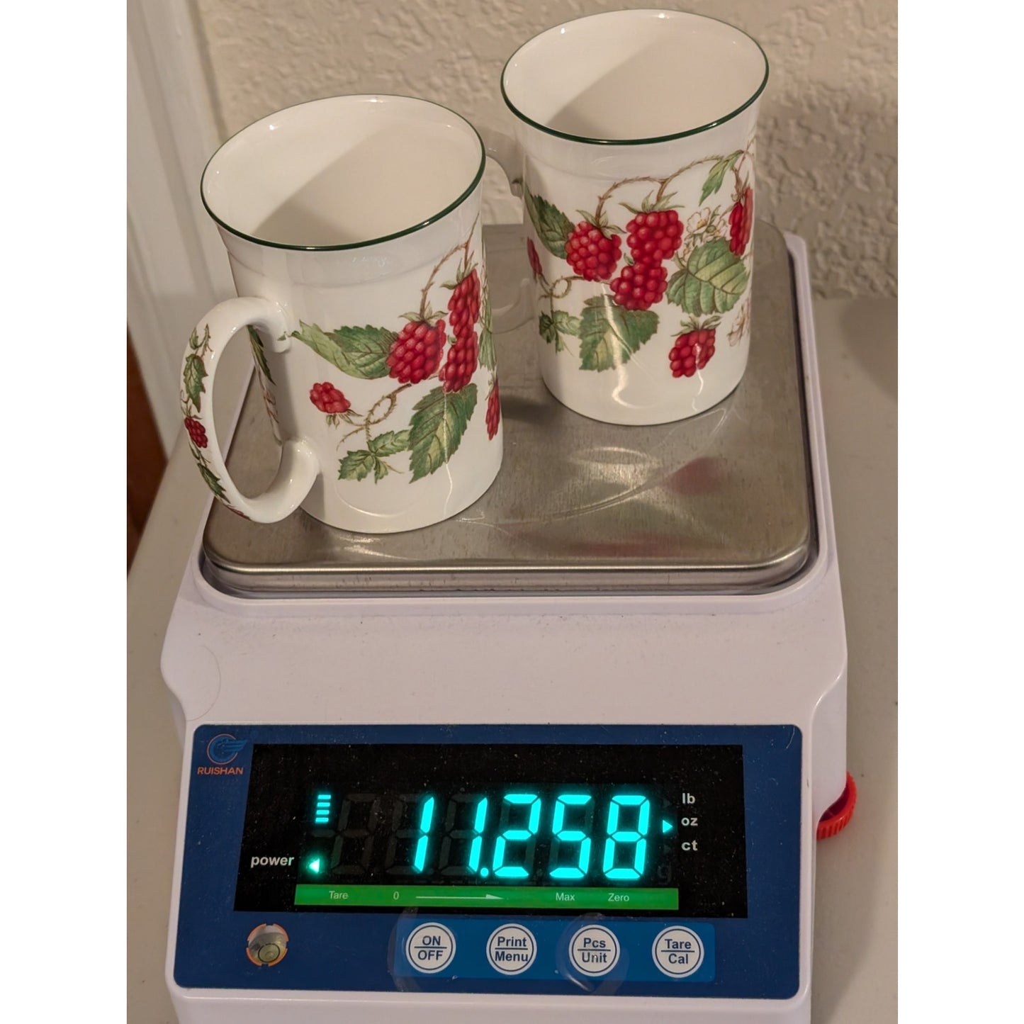 Pair of Roy Kirkham 1990 Raspberry Fruit Garden Fine Bone China England Tea Cups