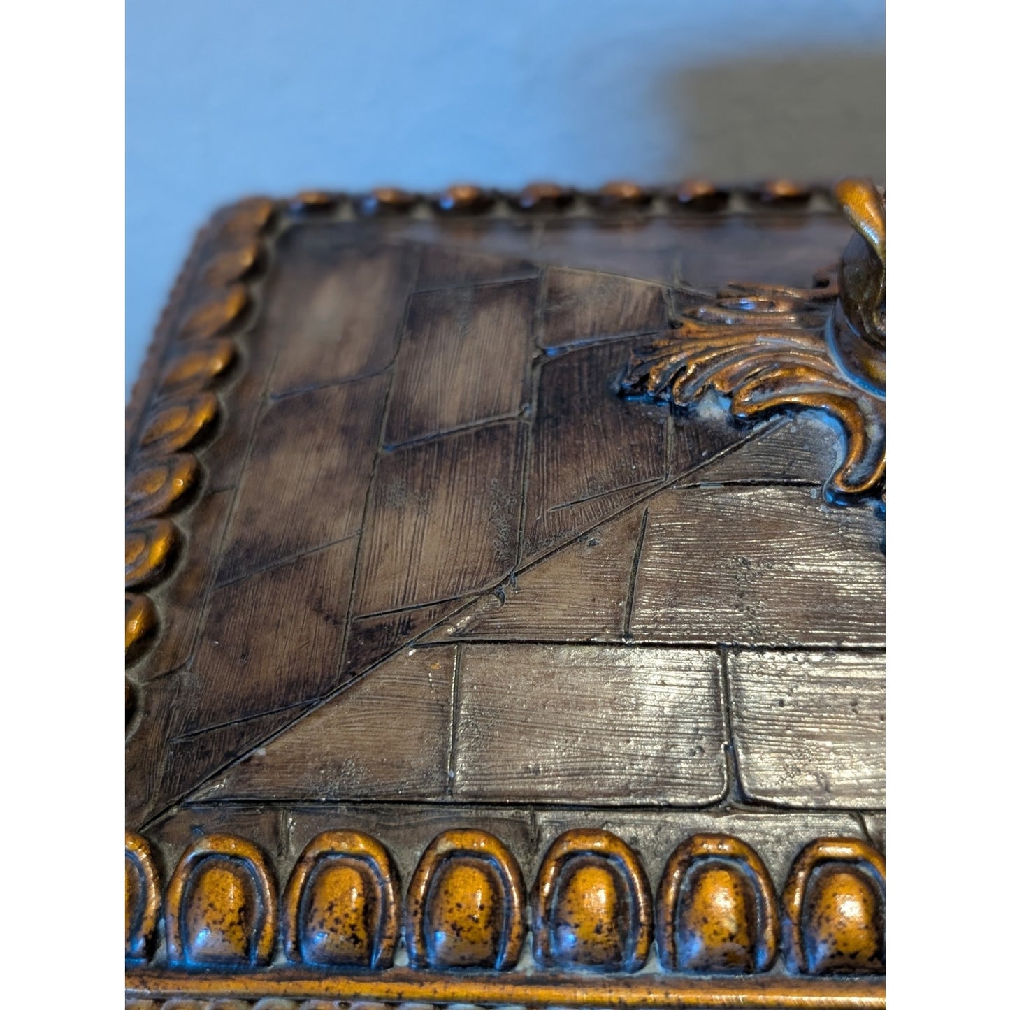 Jewelry Chest or Trinket Box Brick Pattern Removeable Lid Wood Look Resin