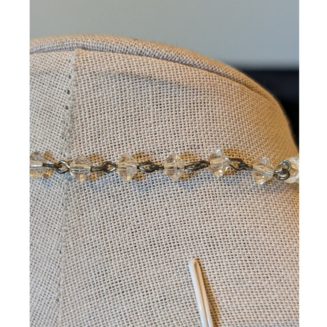 Vintage 12"-15" Crystal Bead Necklace W/ Hook Clasp