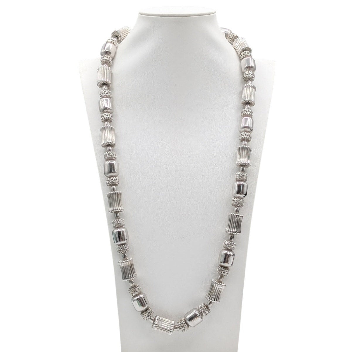 Vtg Monet Statement Couture Modernist Filigree Balls Silver Tone Beaded Necklace