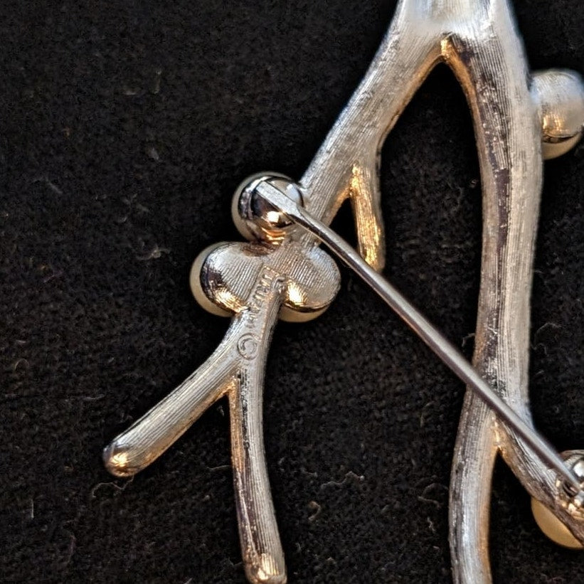 Trifari Signed (Crown Over 'T') Silver Tone Faux Pearl Branch Brooch Rare Find