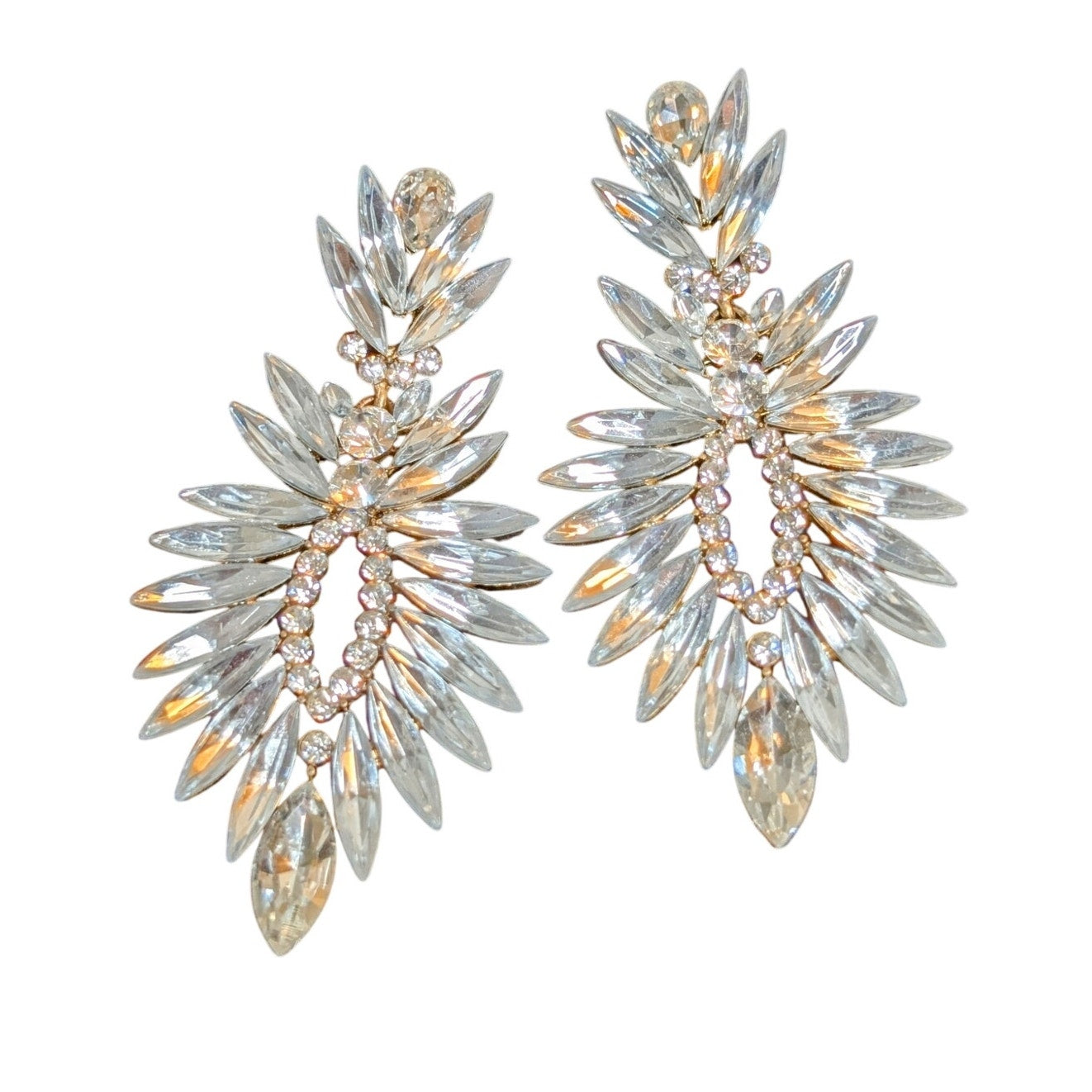 Marquis Round & One Teardrop Rhinestone Dangle Pierced Earrings