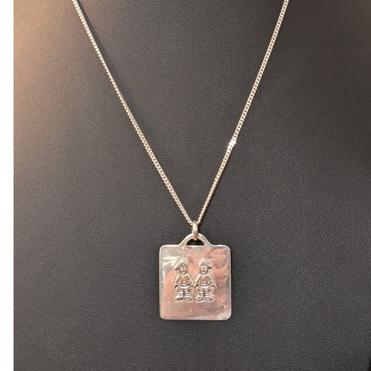 Vintage 1970s Solid Sterling Silver Two Boys Pendant 20" Necklace