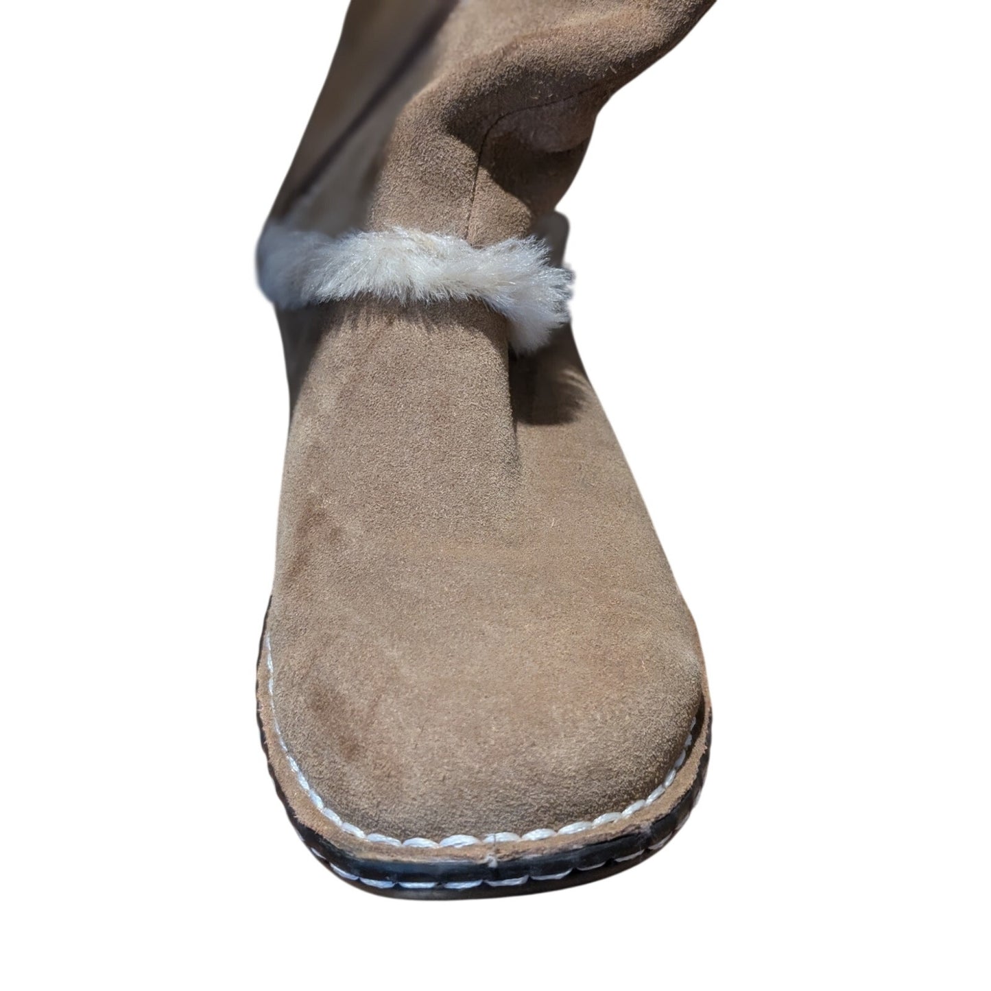 Anne Klein Akkanga Natural Tan Fur Trim Side Zip Boots Womens Size 7.5M