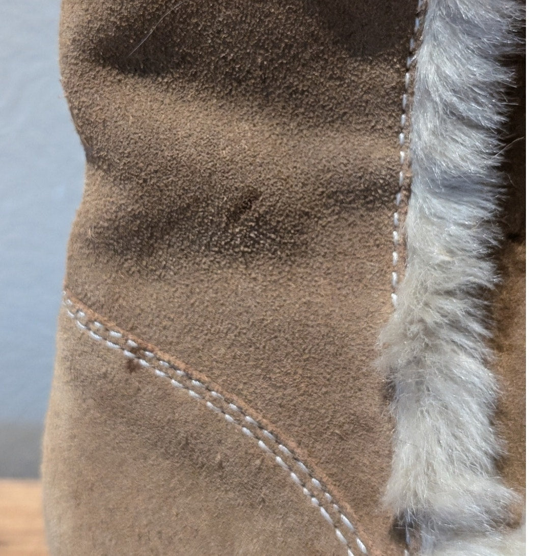 Anne Klein Akkanga Natural Tan Fur Trim Side Zip Boots Womens Size 7.5M