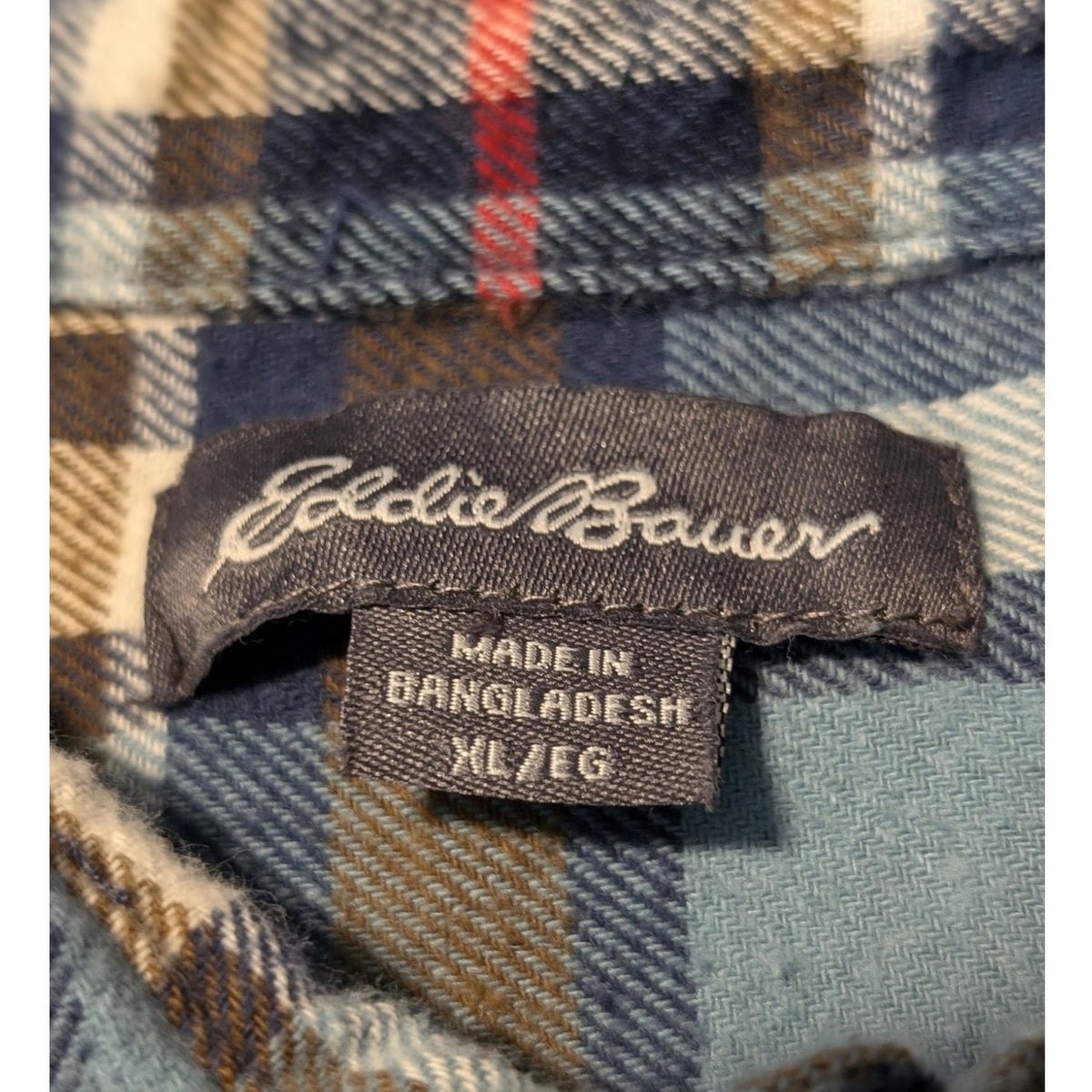 Eddie Bauer Blue Brown Plaid Cotton Flannel Button Up Shirt Men's Sz XL