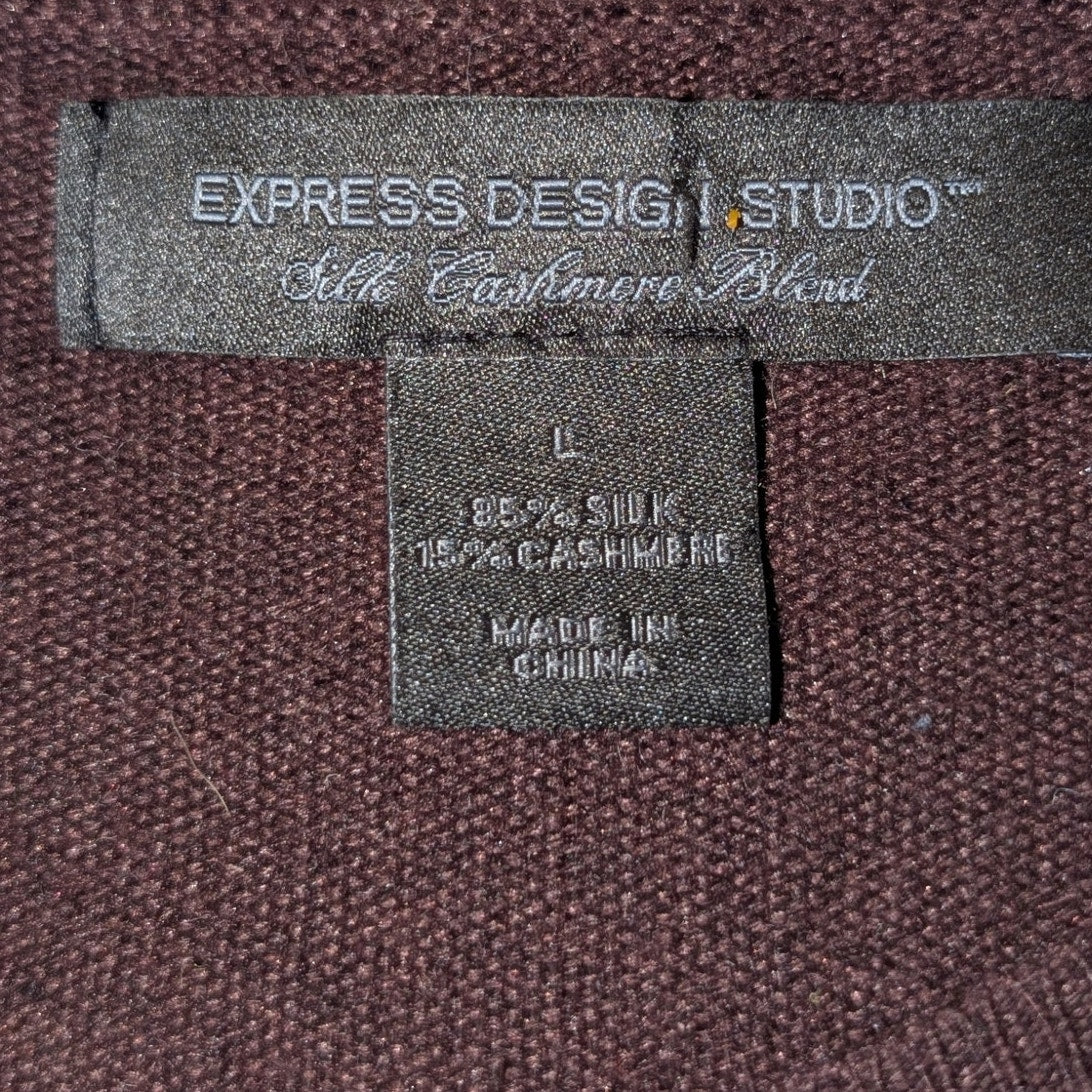 Express Design Studio Silk Cashmere Brown Rhinestone Button Cardigan Sweater L
