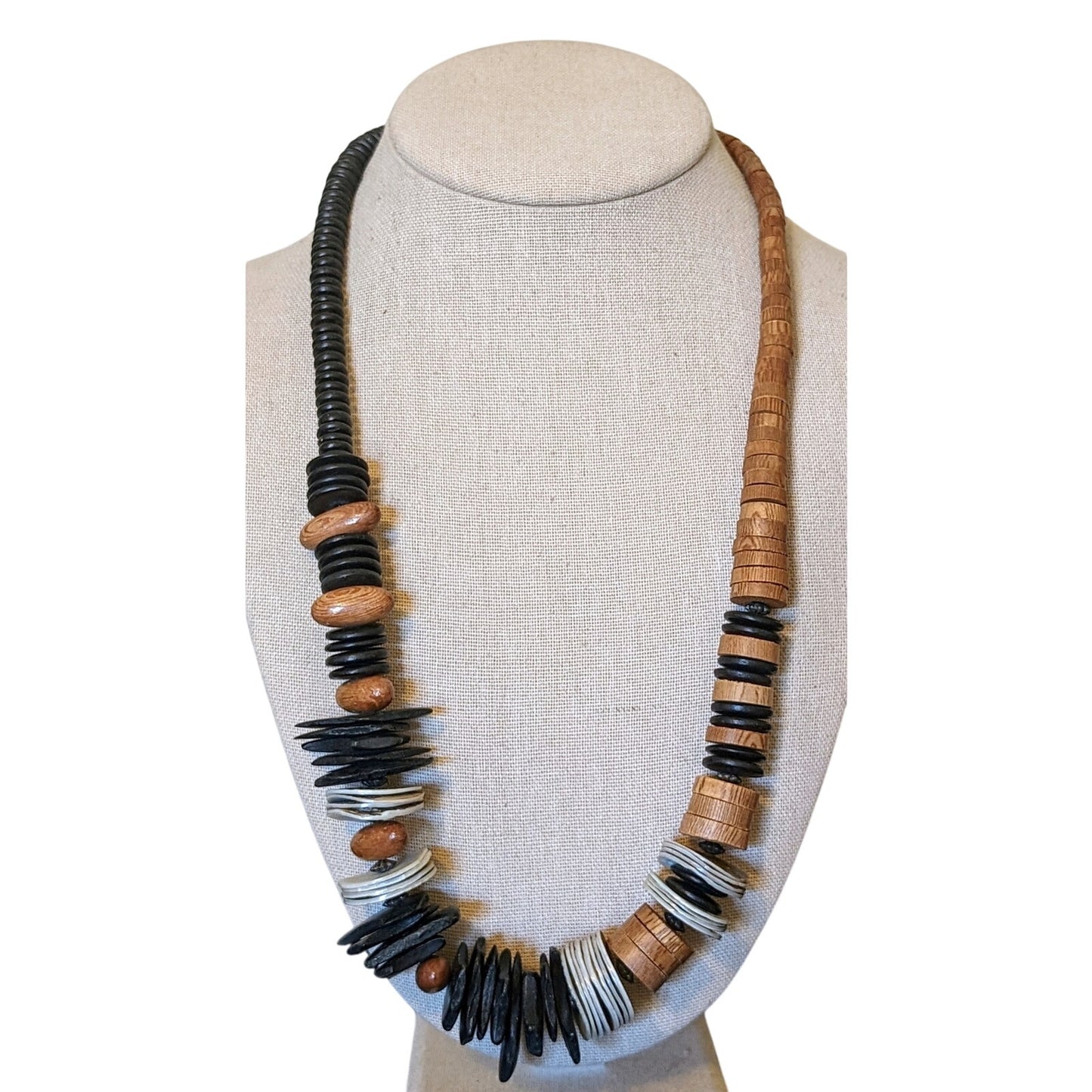 Vintage Chunky Wooden Shell Handmade Tribal Boho Necklace