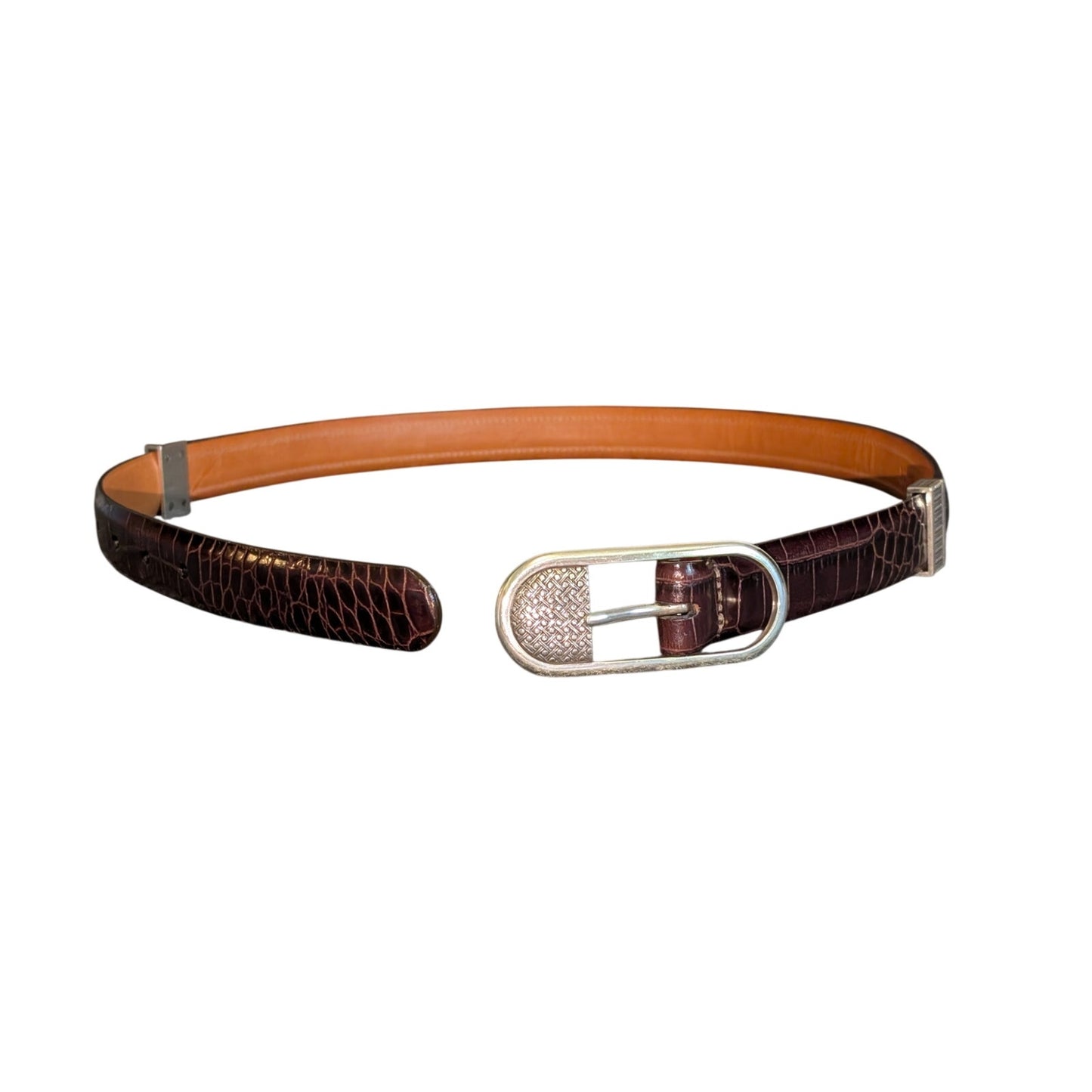 Brighton Brown Silver Embossed & Braided Detail Leather Belt NWOT Sz M (30)