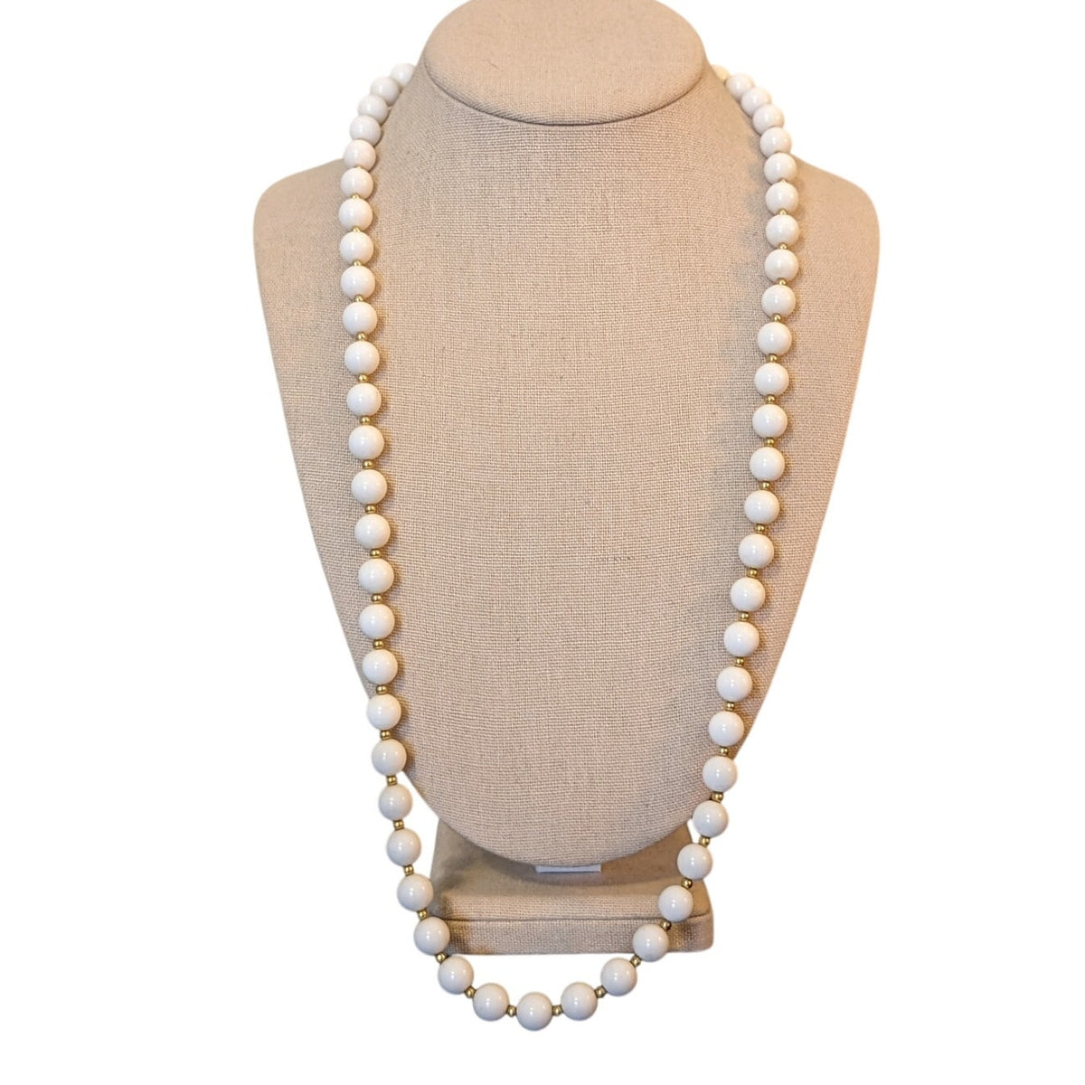 Vintage Monet White Gold Bead 30" Necklace W/ Sister Clasp