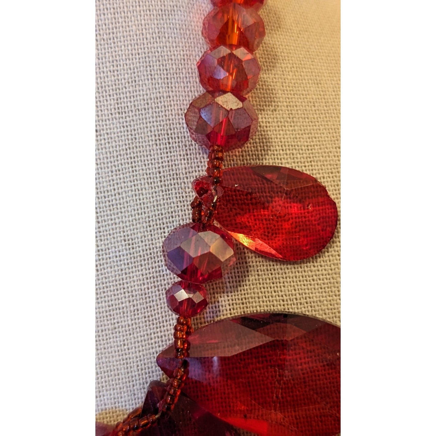 Large Chunky Red Glass Crystal Necklace and Earring Set