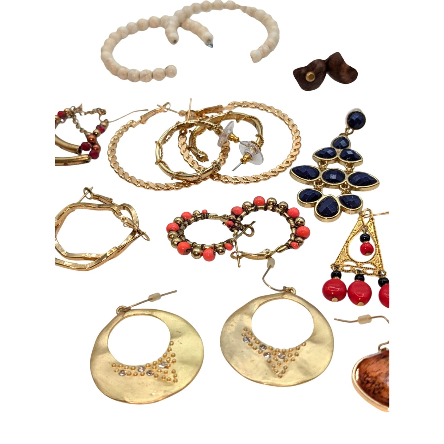 Lot of 21 Pair of Boho Gold Tone Pierced Earrings