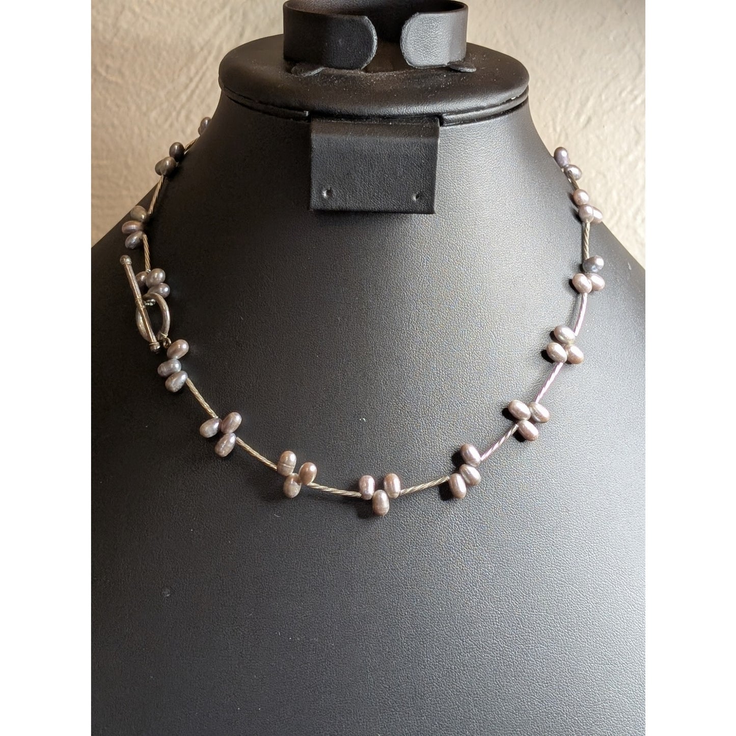 925 Sterling Silver Gray Freshwater Pearl Twisted Tube Toggle Clasp 18" Necklace