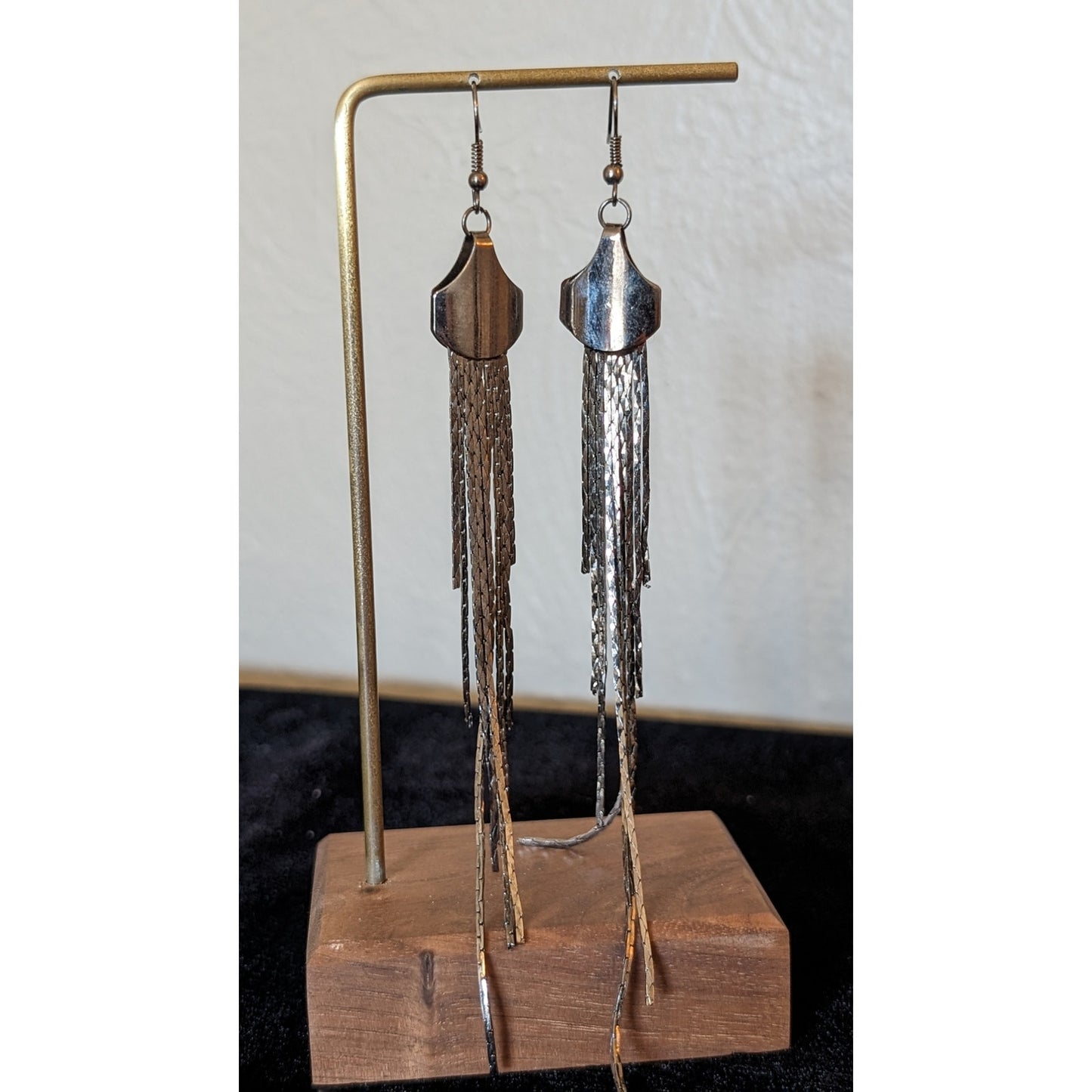 Long Multi-Chain Gun Metal Dangle French Wire Earrings