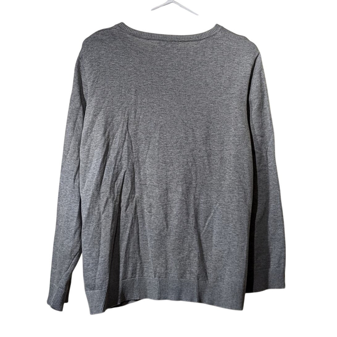 Calvin Klein Gray/White Striped Gold Button 3/4 Sleeve Cardigan Womens Sz XL