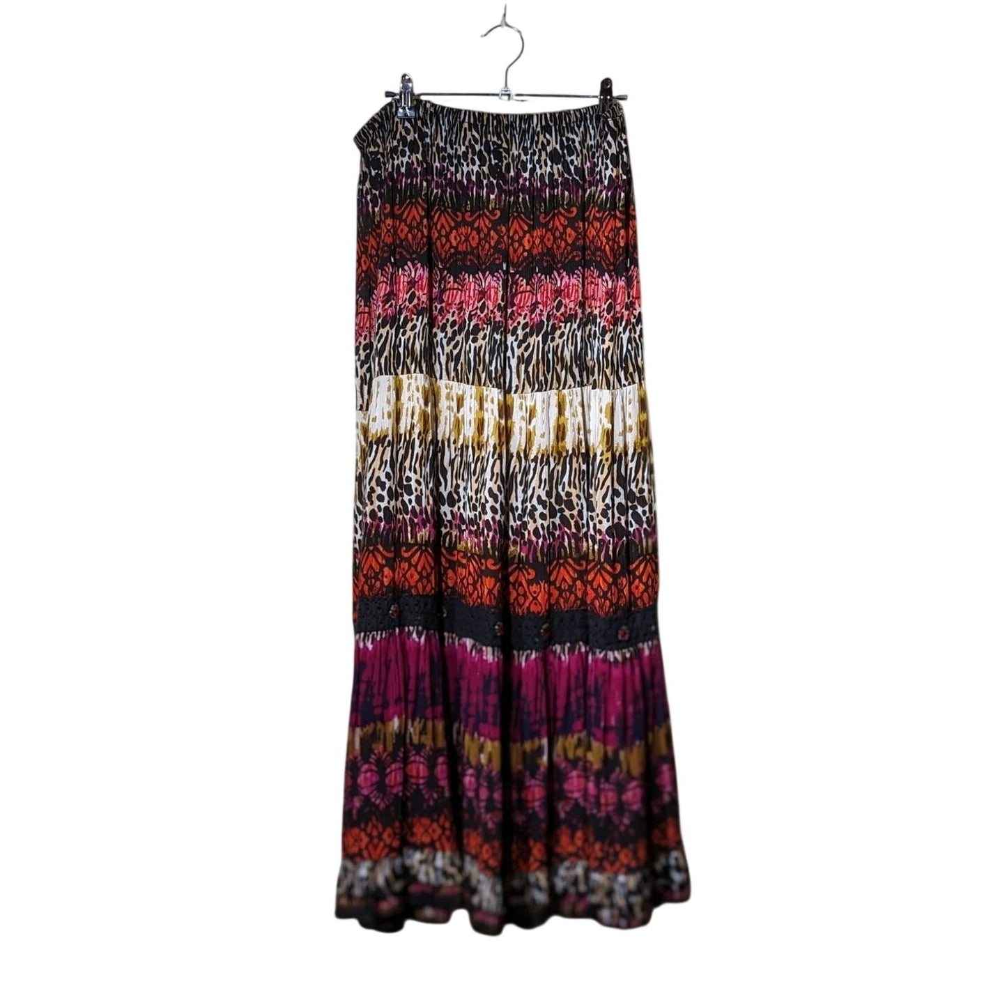 Forbidden Los Angeles Gauzy Animal Print Tribal Tiered Skirt Womens Sz L