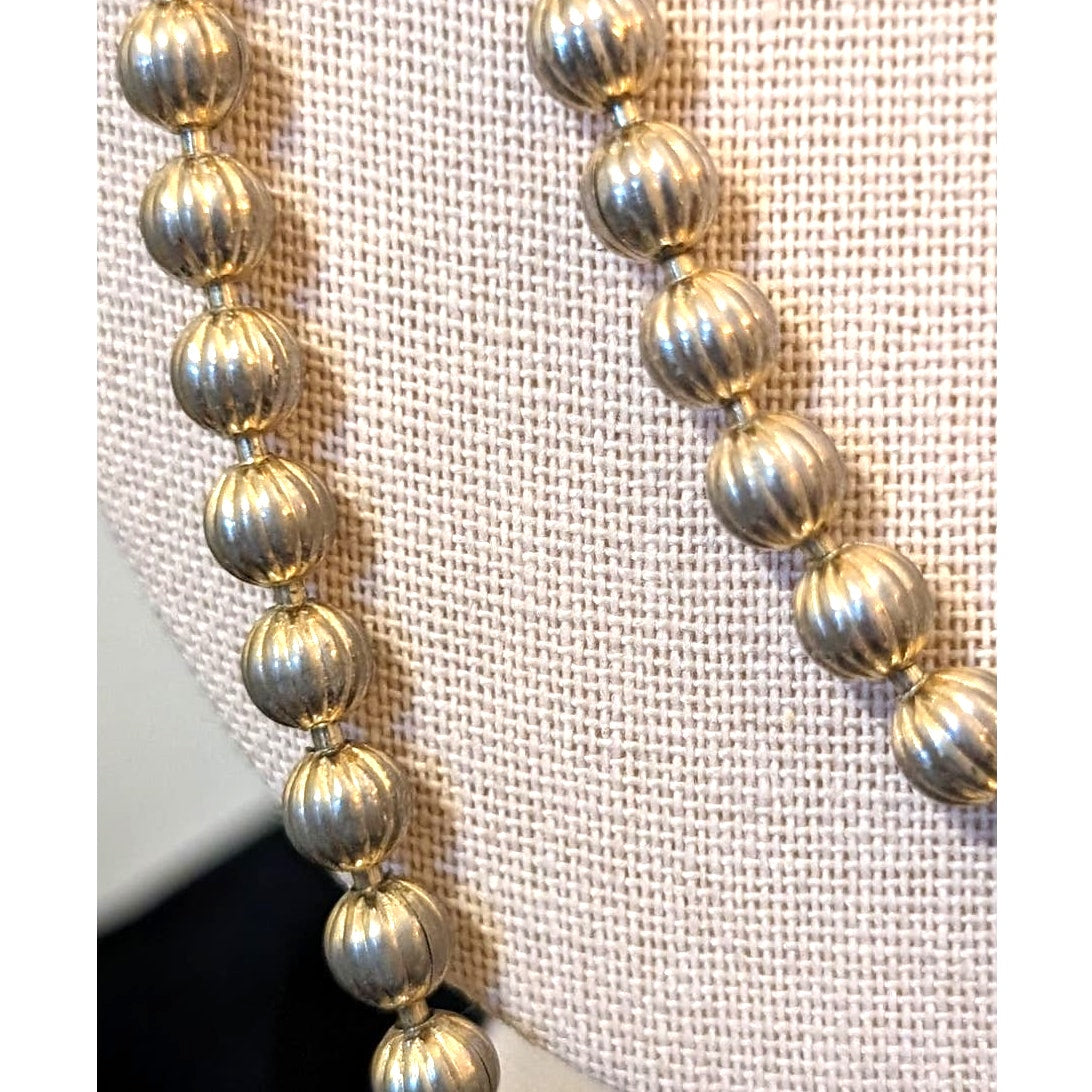 Vintage Monet Light Gold Tone Textured Round Bead Necklace 54"